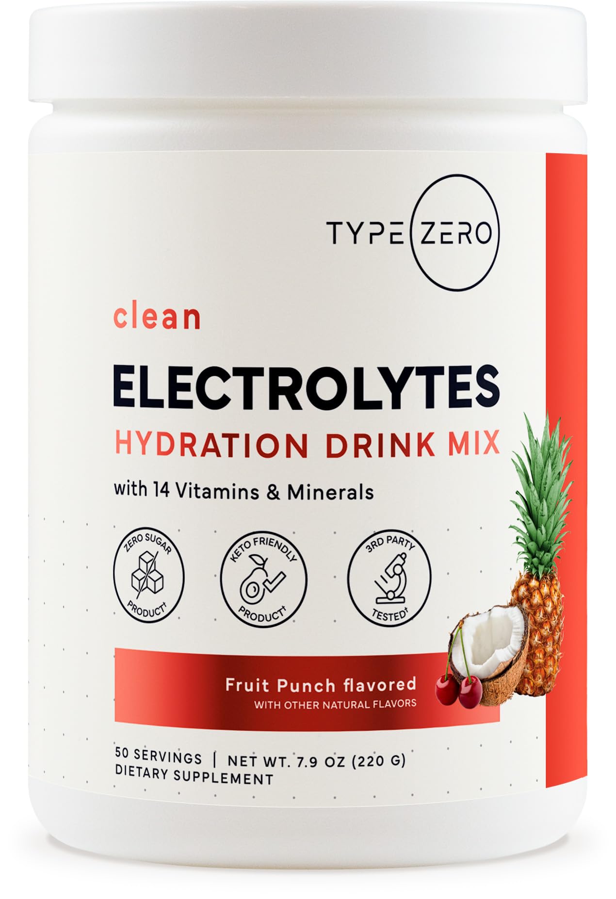 Type Zero Clean Electrolytes Hydration Powder Drink Mix + 14 Essential Vitamins & Minerals - Sugar Free, Zero Artificial Ingredients - Fruit Punch, 50 Servings Type ZeroUS supplements