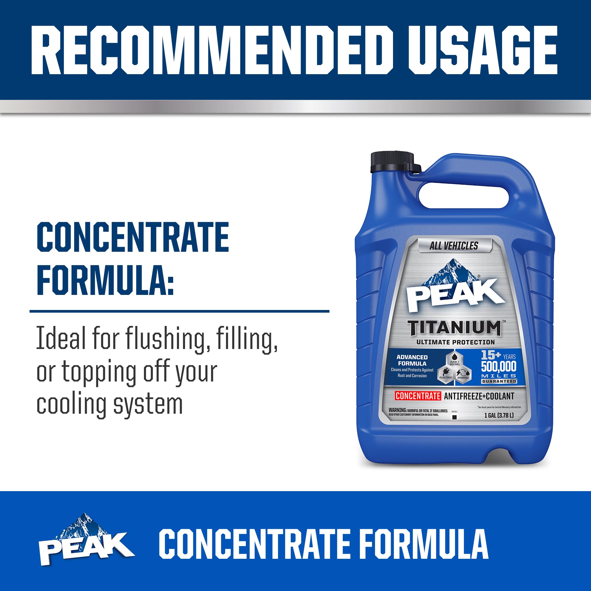 PEAK Titanium Concentrate Prediluted Antifreeze and Coolant for All Engine Cooling Systems, Long-Lasting Yellow Engine Coolant/Antifreeze for Lifetime Engine Protection in All Vehicles, 1 Gal. PEAKAu supplements