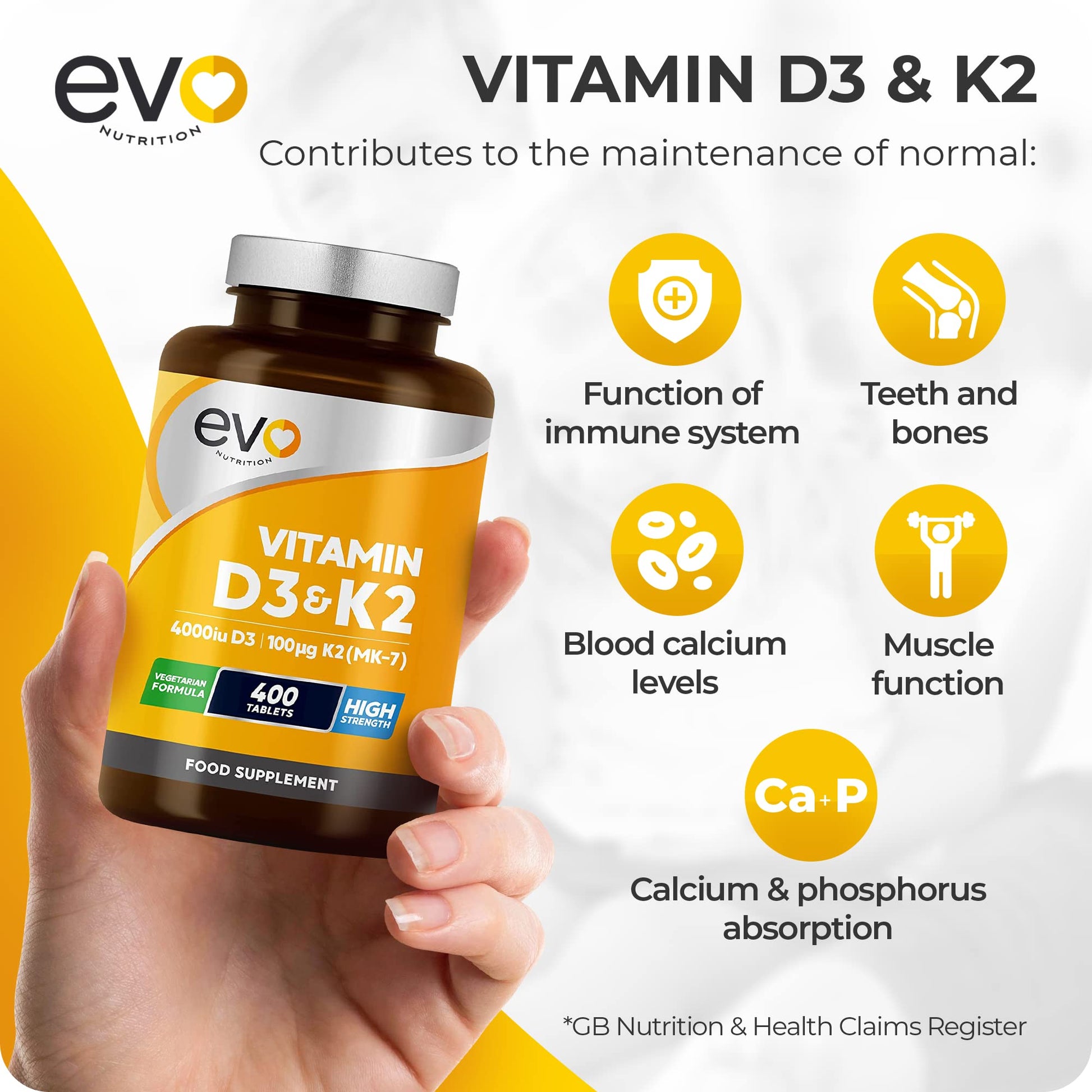 Vitamin D3 4000iu & Vitamin K2 100ug MK7 | 400 Vegetarian Tablets - 1 Year Supply EVO NUTRITIONUS supplements