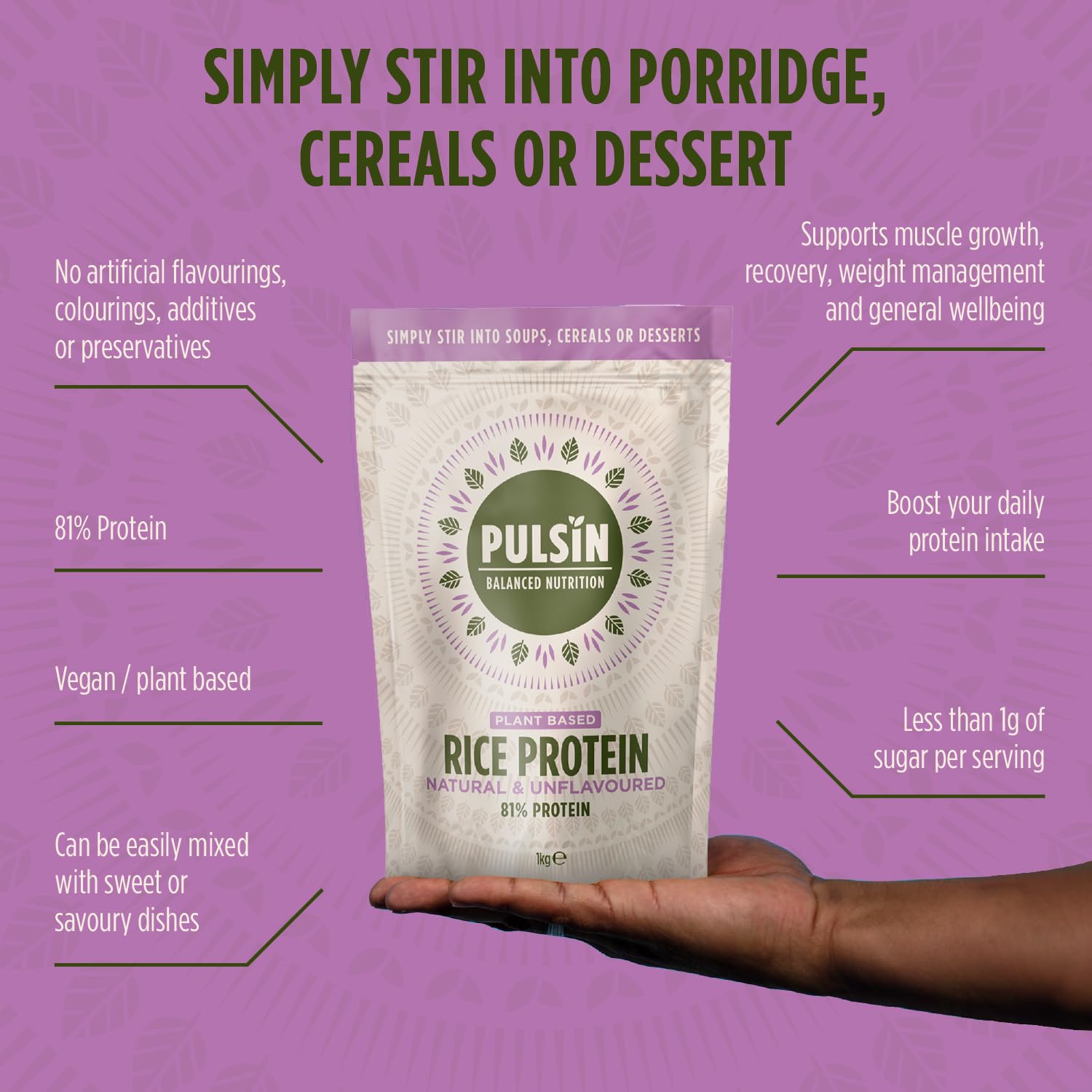 Pulsin - Natural & Unflavoured Vegan Rice Protein Powder - 1kg - 8.1g Protein, 0.4g Carbs, 43 Kcal Per Serving PulsinAu supplements