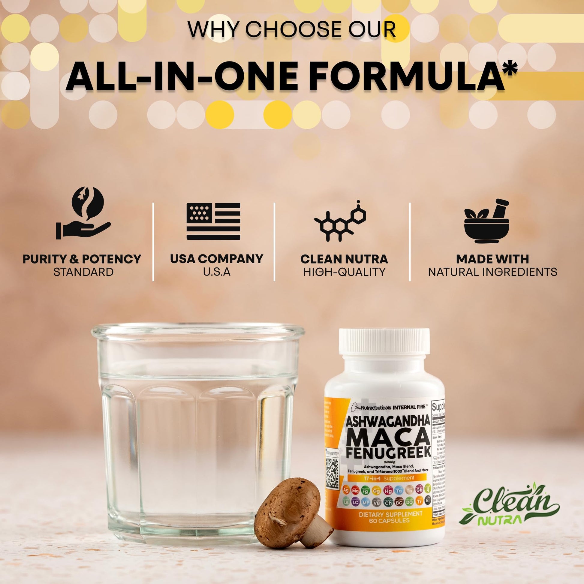 Clean Nutraceuticals Ashwagandha Maca Root Fenugreek Supplement with Tongkat Ali Ginseng - Assists with Stress, Mood & Thyroid - Ashwagandha Capsules Fenugreek Caps - 1 Pack Clean NutraceuticalsAu supplements