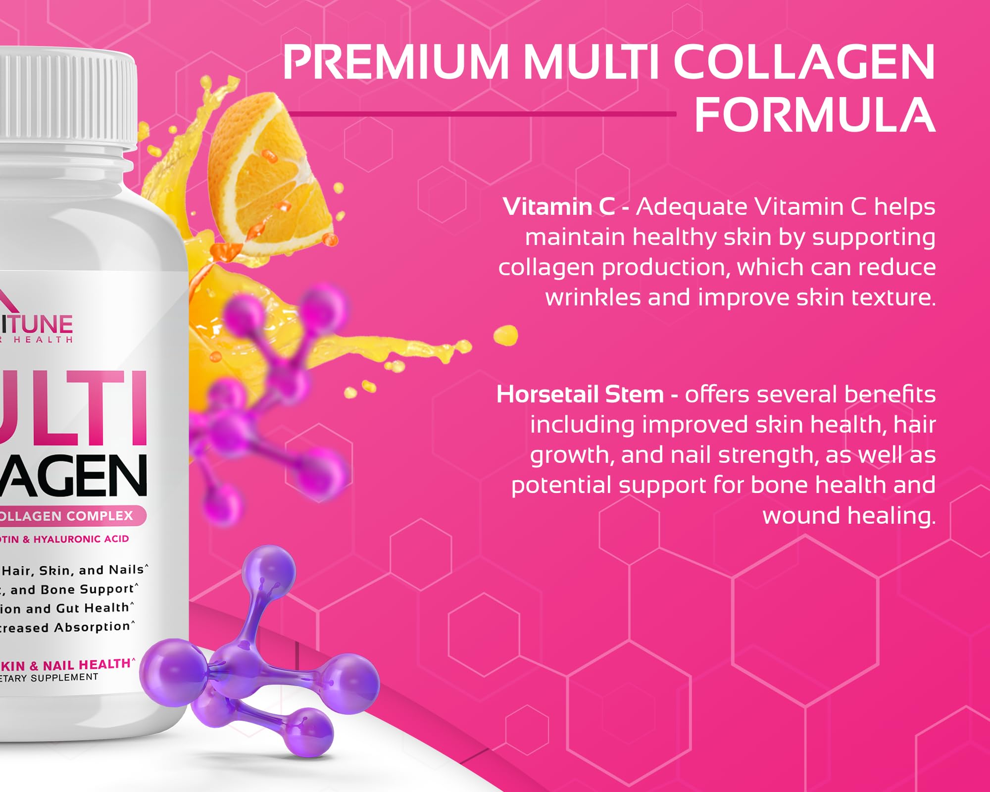 CogniTune Multi Collagen Peptides for Women with Biotin, Hyaluronic Acid, Vitamin C - 5 Types I II III V X Colageno Hidrolizado - 2000mg Hair Skin Nails Joints Support - 120 Capsules CogniTuneAu supplements