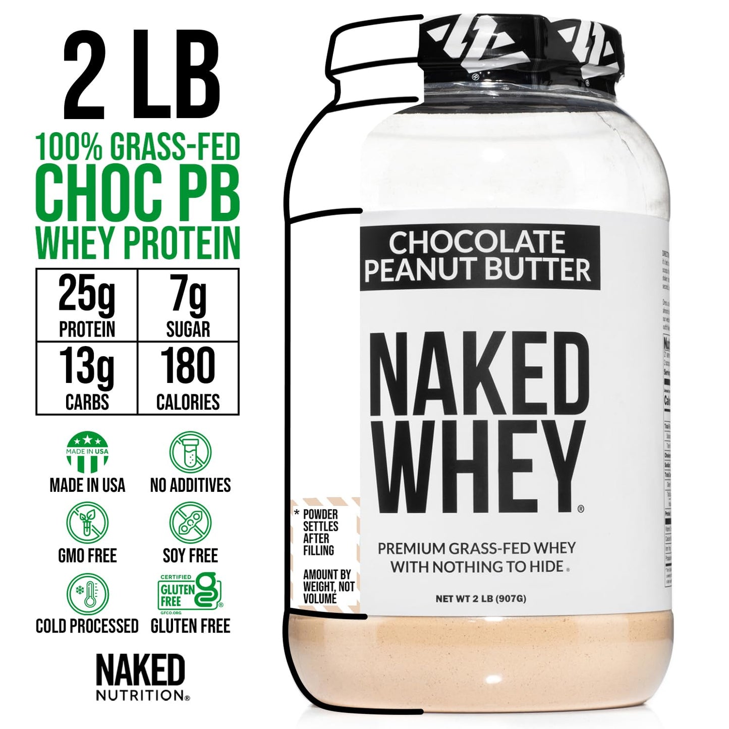 NAKED Whey Protein Powder (Chocolate PB, 2 LB) NAKEDUS supplements