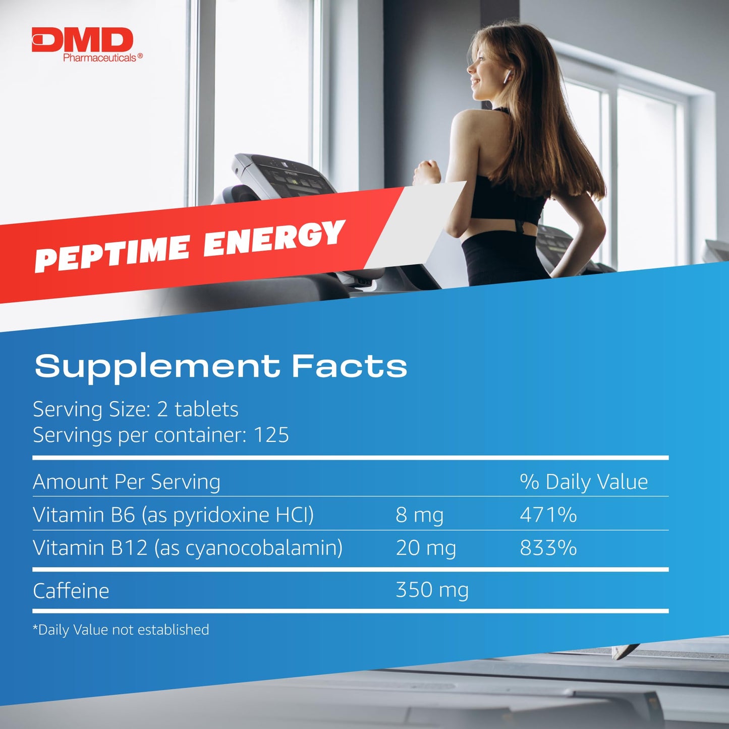 PEPTIME Energy Tablets, Vitamin B6 and B12 Caffeine Pills, 350 mg Caffein PEPTIME EnergyUS supplements