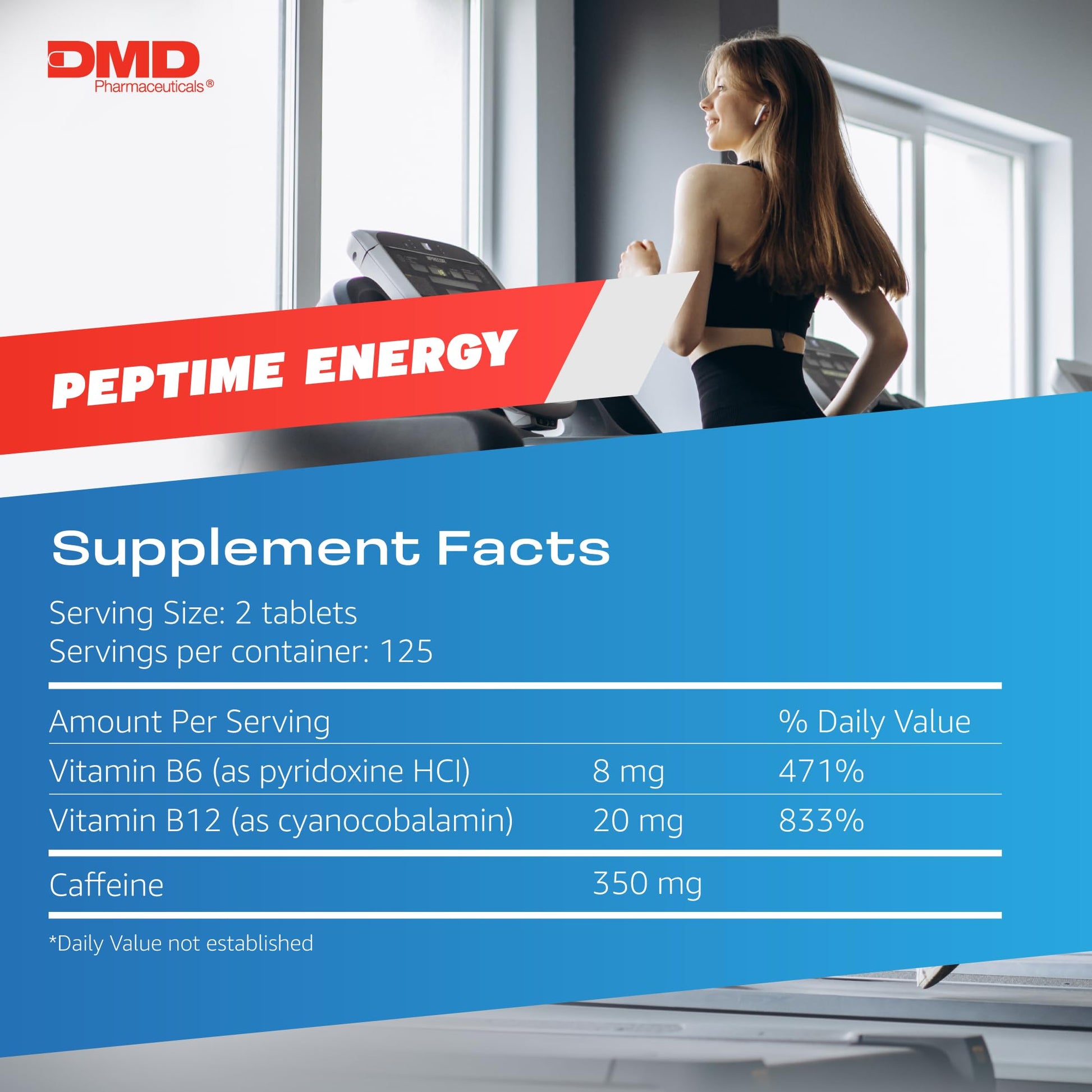 PEPTIME Energy Tablets, Vitamin B6 and B12 Caffeine Pills, 350 mg Caffein PEPTIME EnergyUS supplements