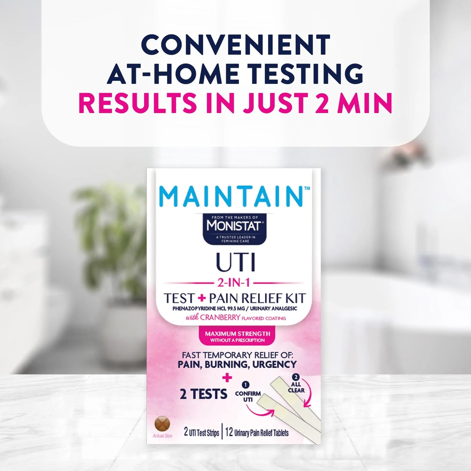 Monistat Maintain UTI 2-in-1 Test & Pain Relief Kit, 2 Test Strips & 12 Urinary Pain Relief Tablets, 2 Minute Results and Maximum Strength Pain, Burning and Urgency Relief MonistatAu supplements