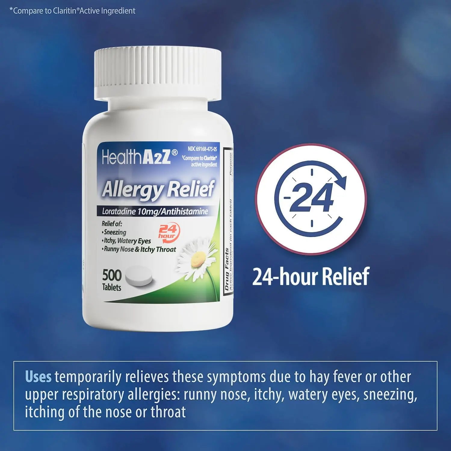 HealthA2Z® Allergy Relief | Loratadine 10mg Antihistamine | 500 Tablets | Dye Free | Relief from Itchy Throat, Sneezing, Runny Noses | 24-Hours Allergy Medicine HealthA2ZAu supplements