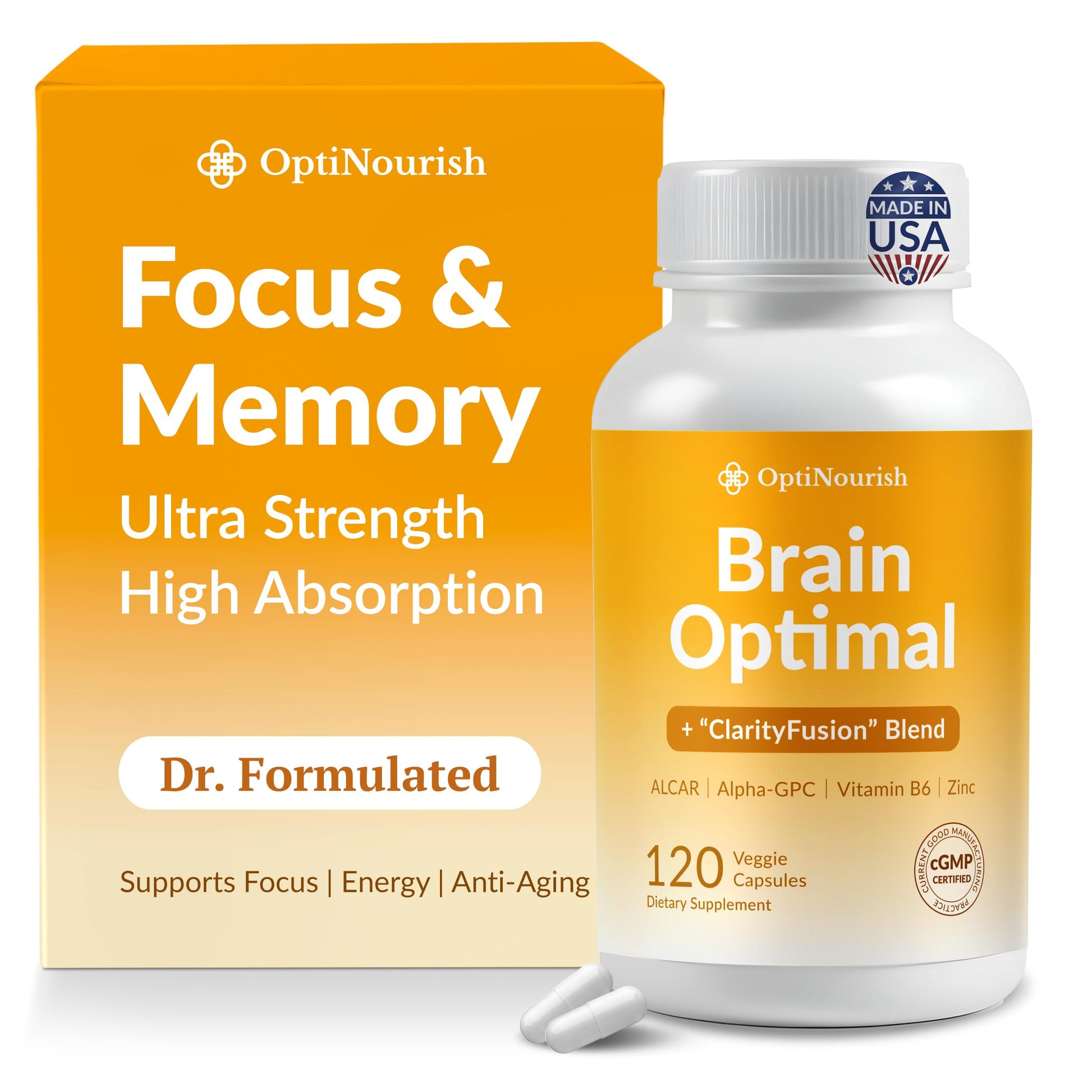 OPTINOURISH Brain Supplement for Memory and Focus, Nootropic for Adults, Fuel Brain Energy & Mental Clarity, Caffeine Free,Cognitive Support, Doctor-Formulated, Made in USA,cGMP,120 Caps OPTINOURISHAu supplements