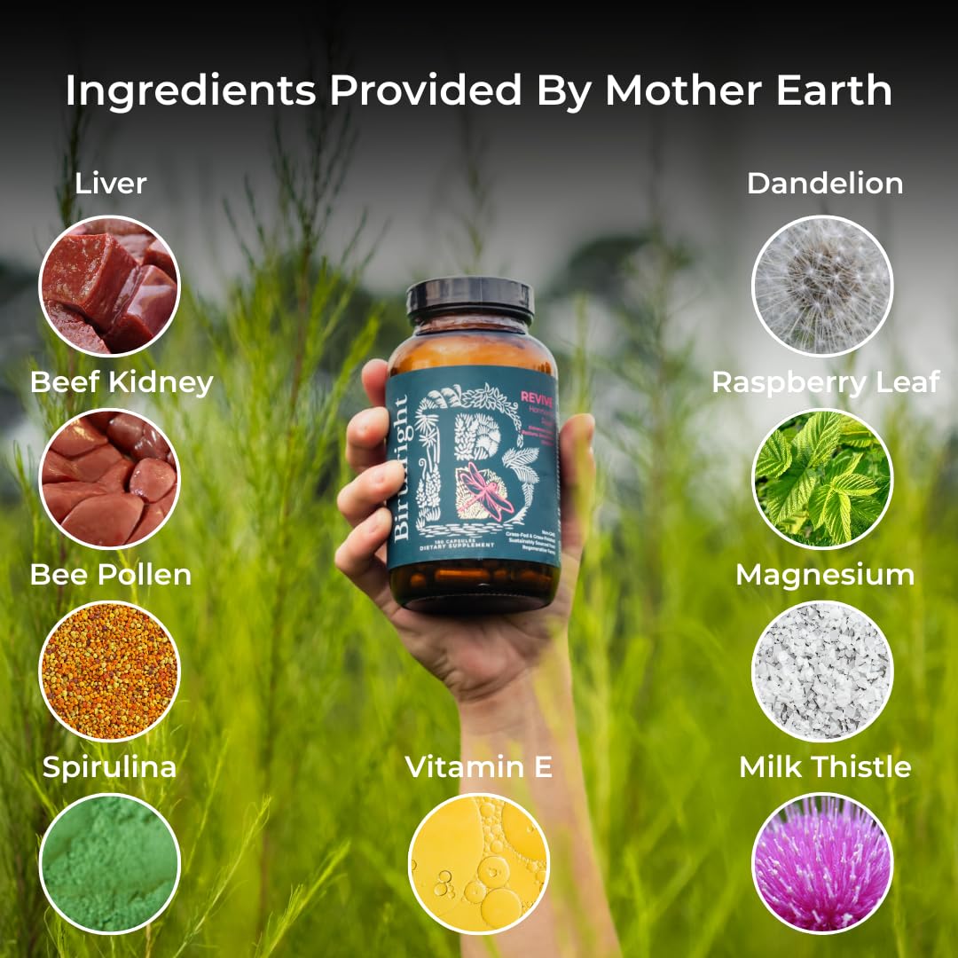 Birthright Female Hormone Support for, Energy, Fertility, Menstrual Cycle, Ovulation, Pregnancy and Menopause… All Natural, Animal Based, Liver, Kidney, Magnesium, Red Raspberry, Herbal Blend Revive BirthrightAu supplements