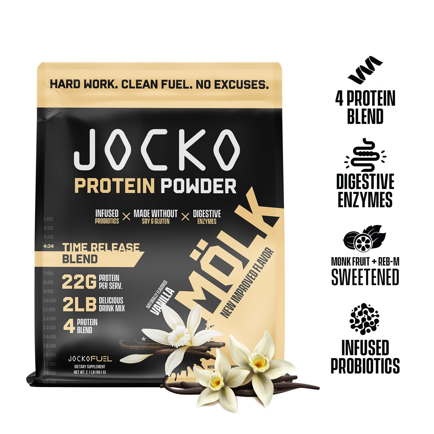 Jocko Mölk Whey Protein Powder (Vanilla) - Keto, Probiotics, Grass Fed, Digestive Enzymes Jocko FuelUS supplements