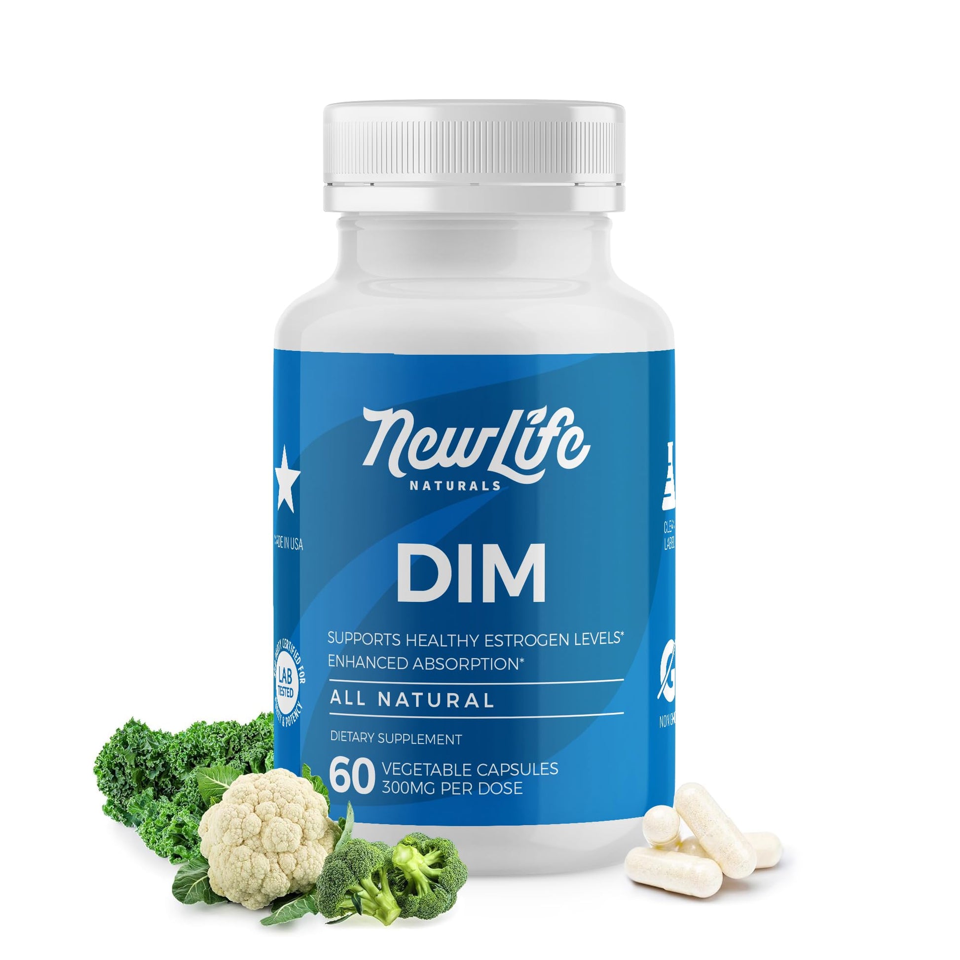 NewLife Naturals DIM Supplement 300mg for Women & Men - Hormonal Acne, Estrogen Balance Pills, Post Menopause Relief | Healthy Estrogen Level | Hormonal Balance - Bioperine | PCOS - 60 Day Supply NewLife NaturalsAu supplements
