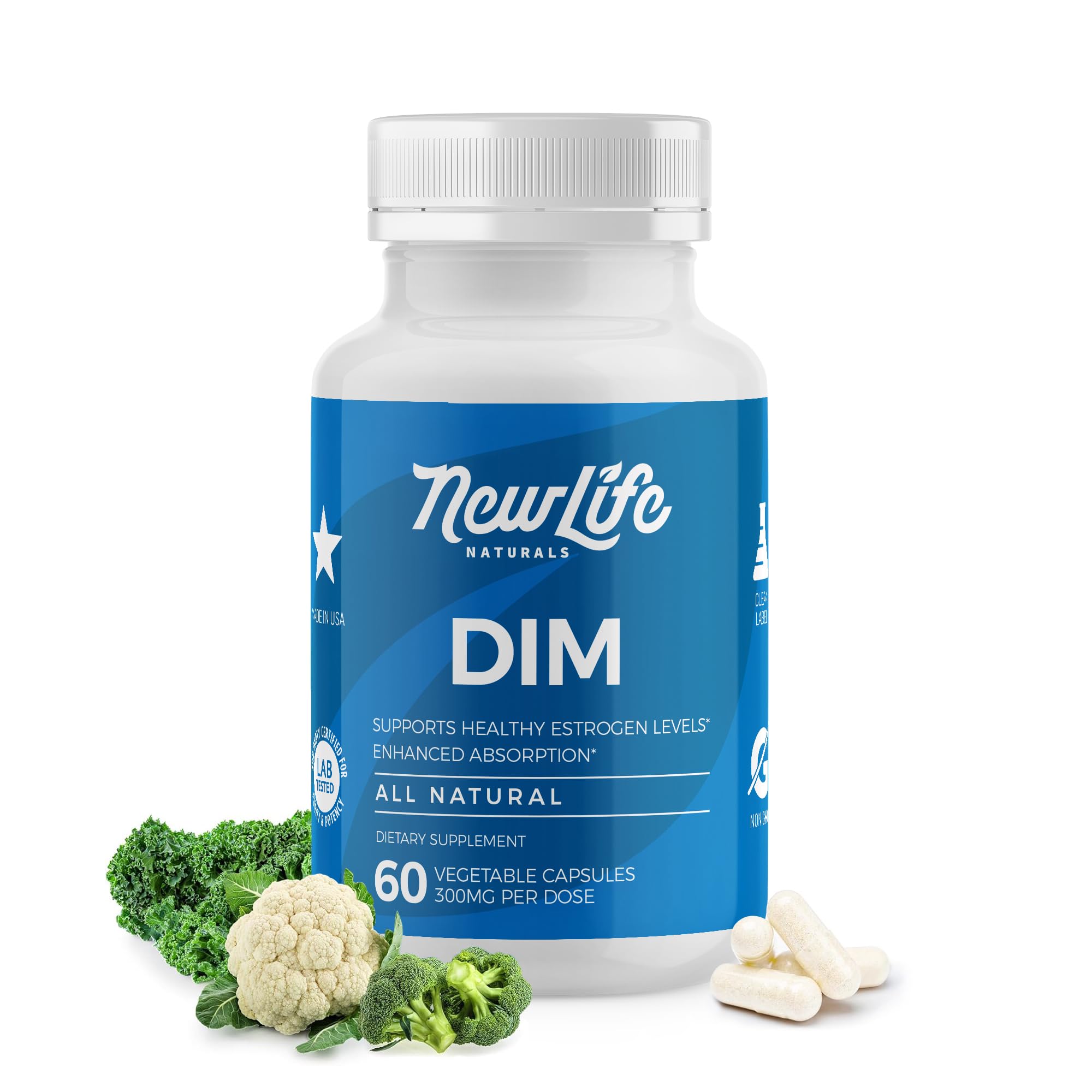 NewLife Naturals DIM Supplement 300mg for Women & Men - Hormonal Acne, Estrogen Balance Pills, Post Menopause Relief | Healthy Estrogen Level | Hormonal Balance - Bioperine | PCOS - 60 Day Supply NewLife NaturalsAu supplements