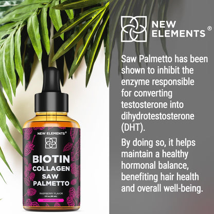 Liquid Biotin with Collagen & Saw Palmetto Extract for Women and Men | Hair Growth New ElementsUS supplements