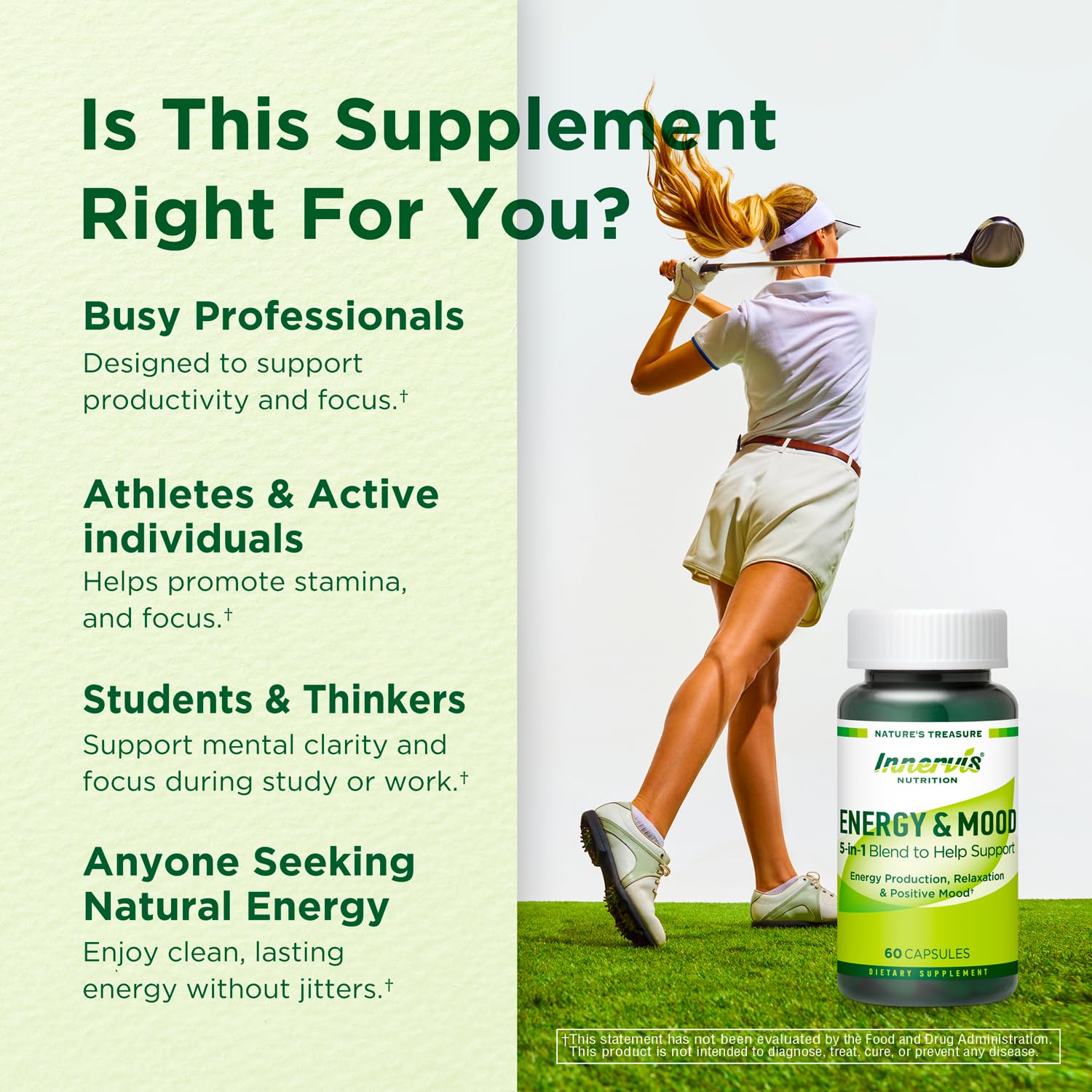 Caffeine Free Natural Energy Boost with Ashwagandha, Maca & Magnesium - Support Stress Relief, Focus & Mood - 60 Capsules by Innervis Nutrition INNERVISNUTRITIONAu supplements