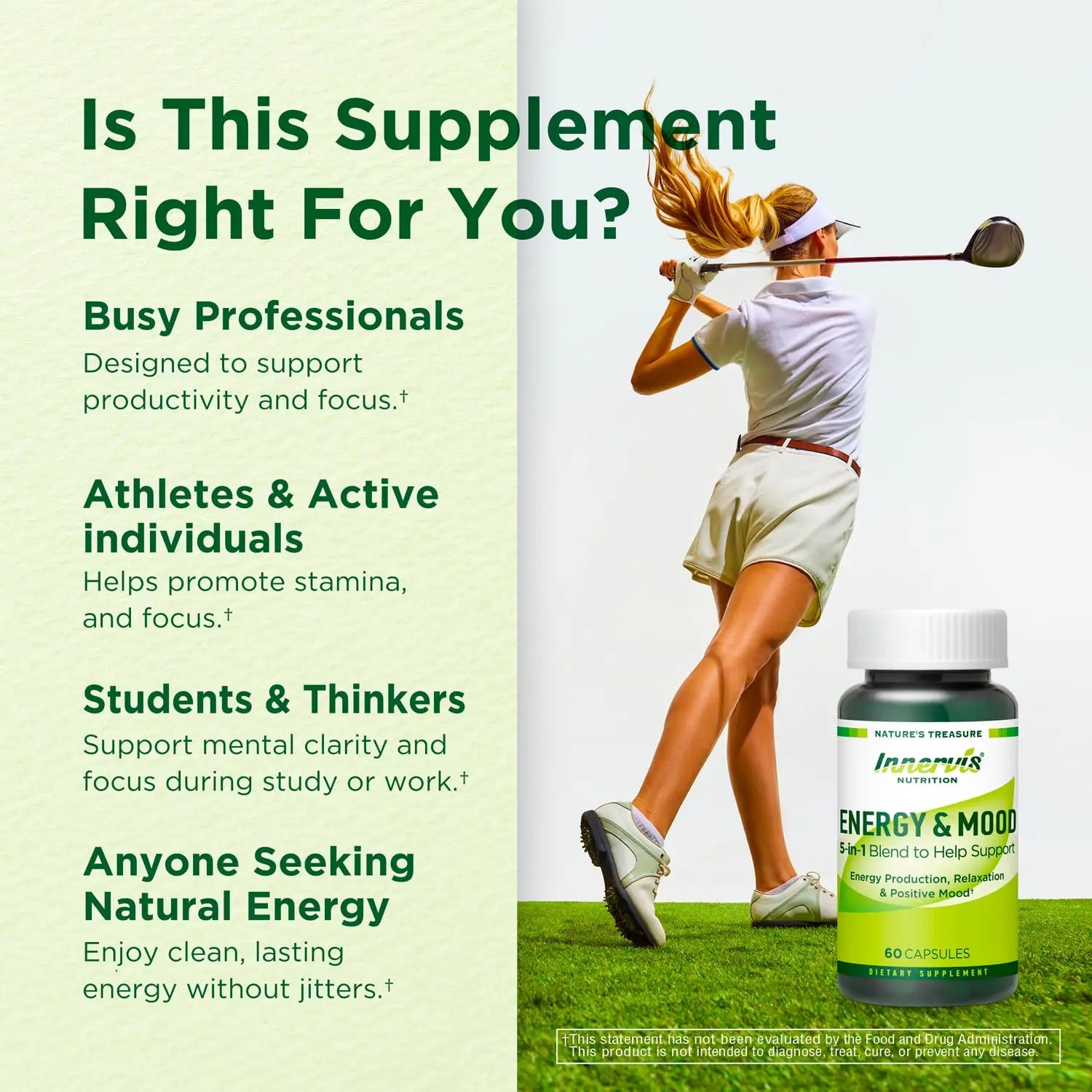 Caffeine Free Natural Energy Boost with Ashwagandha, Maca & Magnesium - Support Stress Relief, Focus & Mood - 60 Capsules by Innervis Nutrition INNERVISNUTRITIONnz supplements