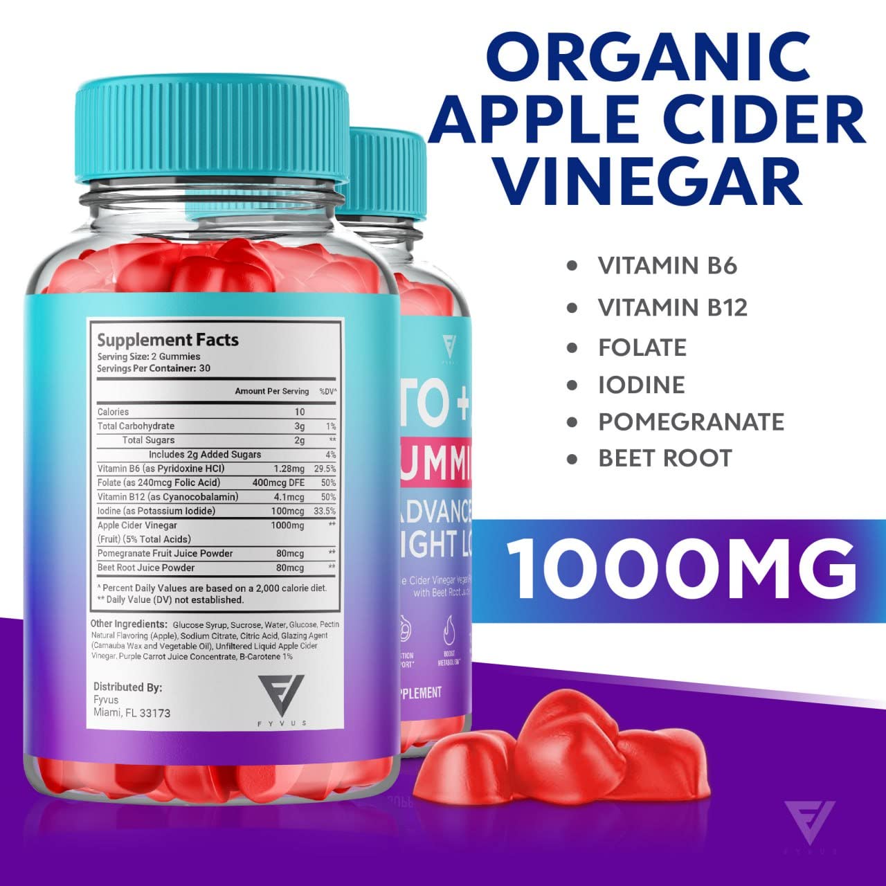 (3 Pack) Keto ACV Gummies Advanced Weight Loss Supplement, ACV Keto Gummies Belly FyvusUS supplements
