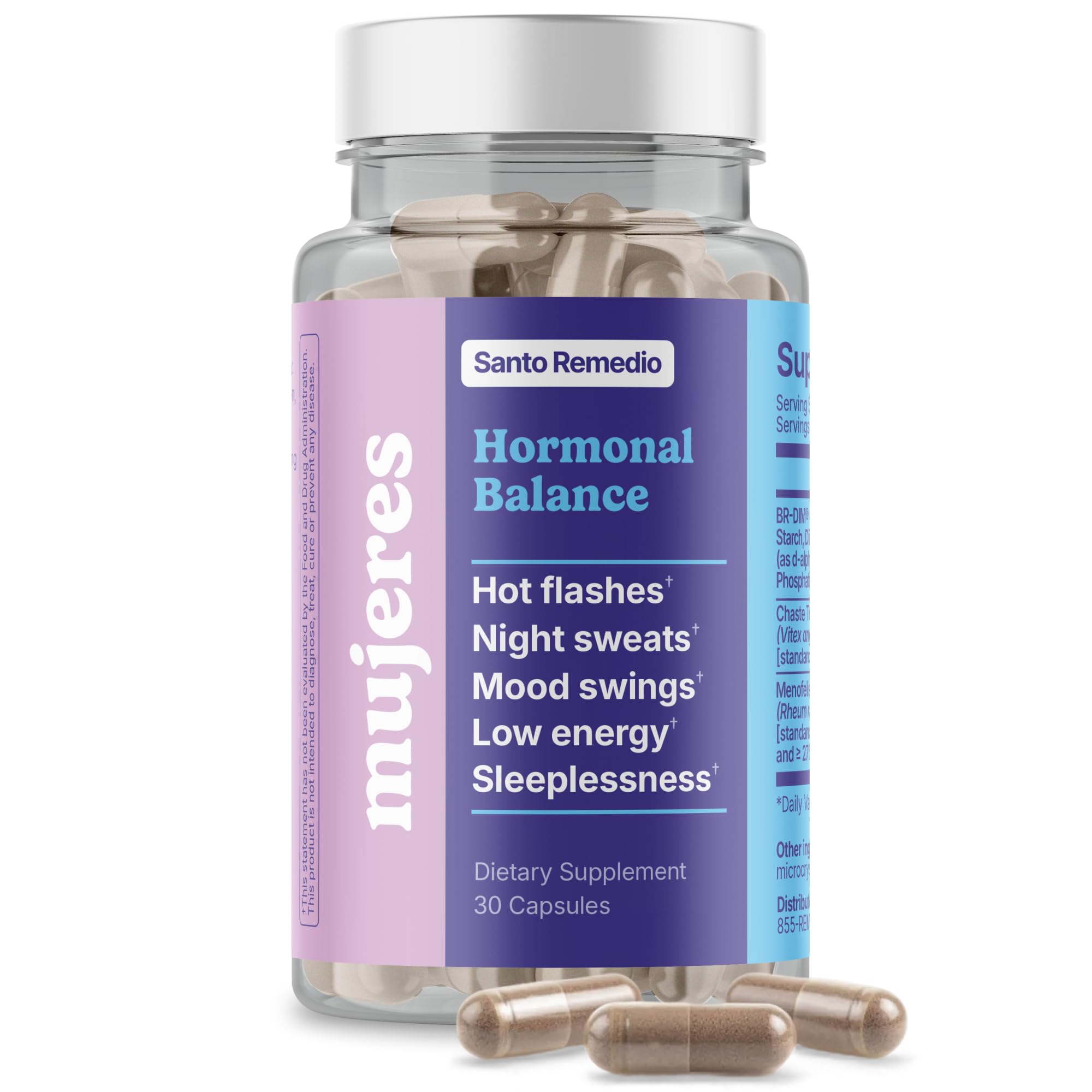 Santo Remedio Hormonal Balance for Women | Menopause Support for Hot Flashes, Night Sweats & Mood Swings | Hormone-Free Formula with Siberian Rhubarb, Chaste Tree & DIM | Doctor Juan Rivera Product Santo RemedioAu supplements