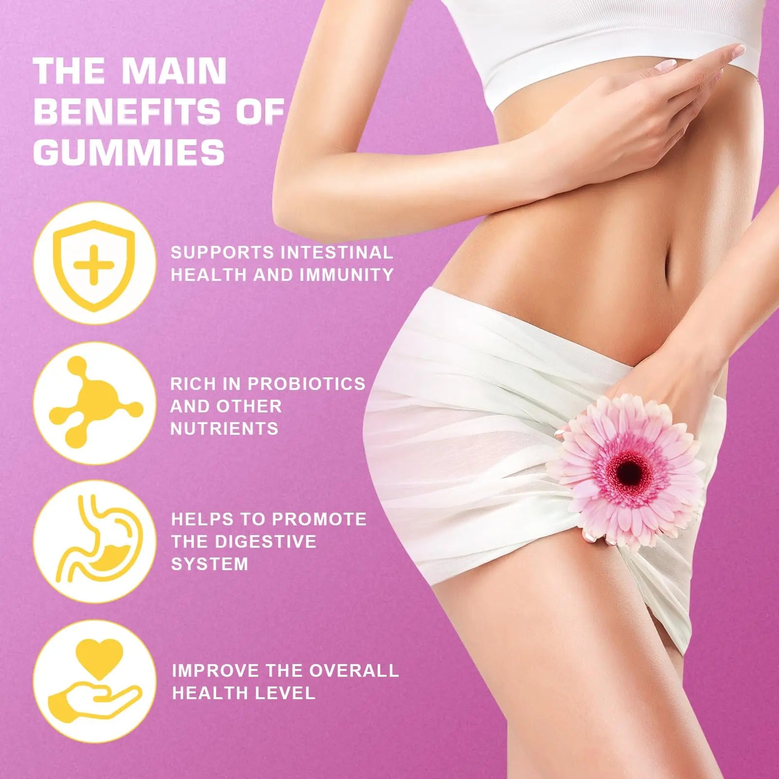 Brurtzexs Her Juicy Feminine Probiotics Gummies for Women with Slippery Elm - Pineapple Flavor, pH Balance & Immune Health Support - Digestive & Feminine Support - Vegan Supplement, 60 C Brurtzexsnz supplements