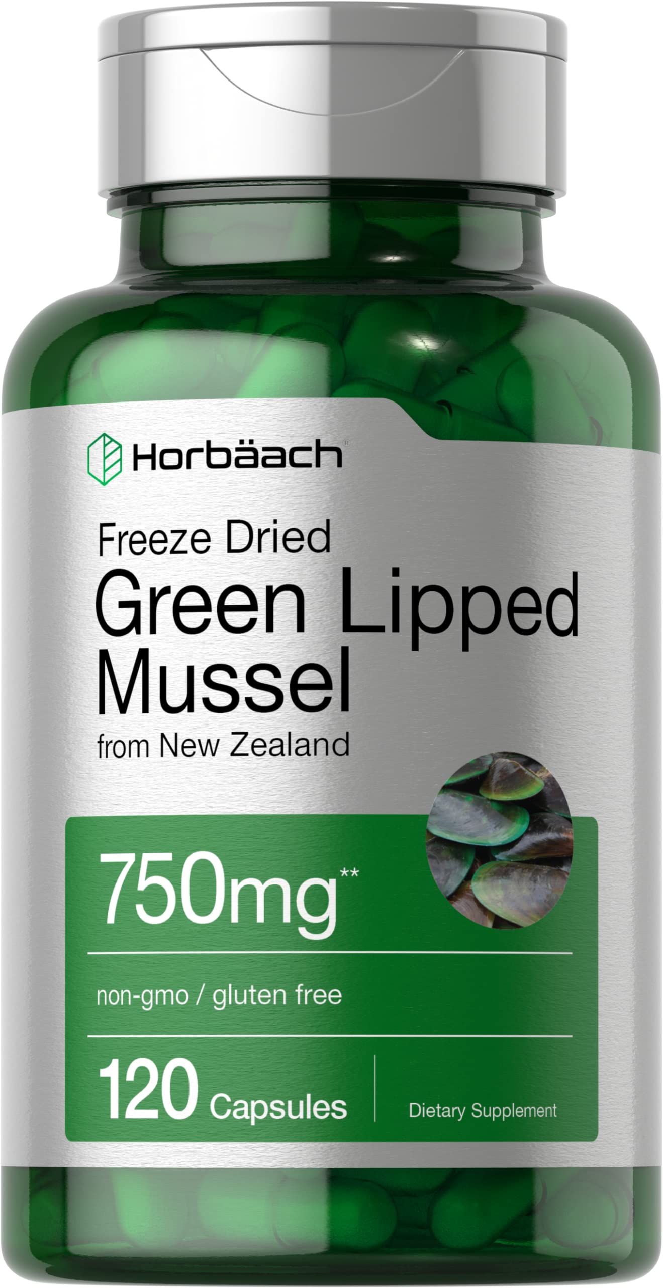 Green Lipped Mussel | 750 mg | 120 Capsules | from New Zealand | Premium Freeze Dried HorbäachUS supplements