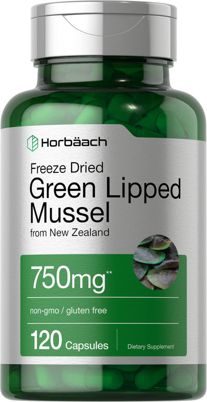 Green Lipped Mussel | 750 mg | 120 Capsules | from New Zealand | Premium Freeze Dried HorbäachUS supplements