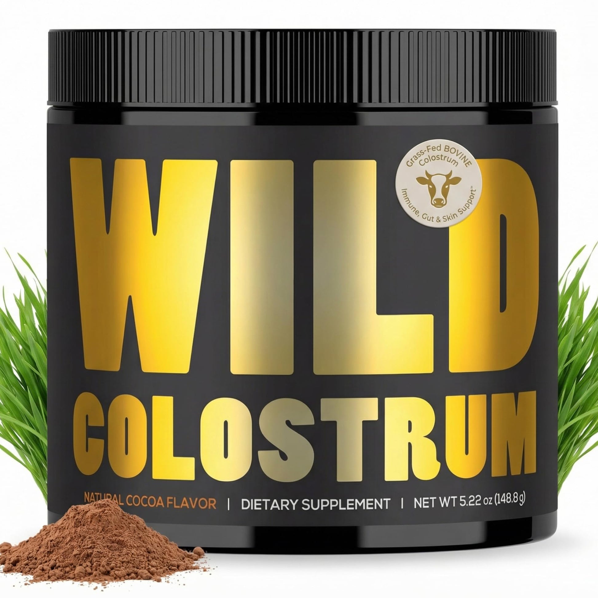 Colostrum Supplement - Grass Fed Pure Bovine Colostrum Powder - 2000mg & 400mg IgG (calostro bovino) - Gut, Immunity, Skin, Hair Support - Sugar Free, Natural Cacao Flavour, 30 Servings Wild FoodsAu supplements
