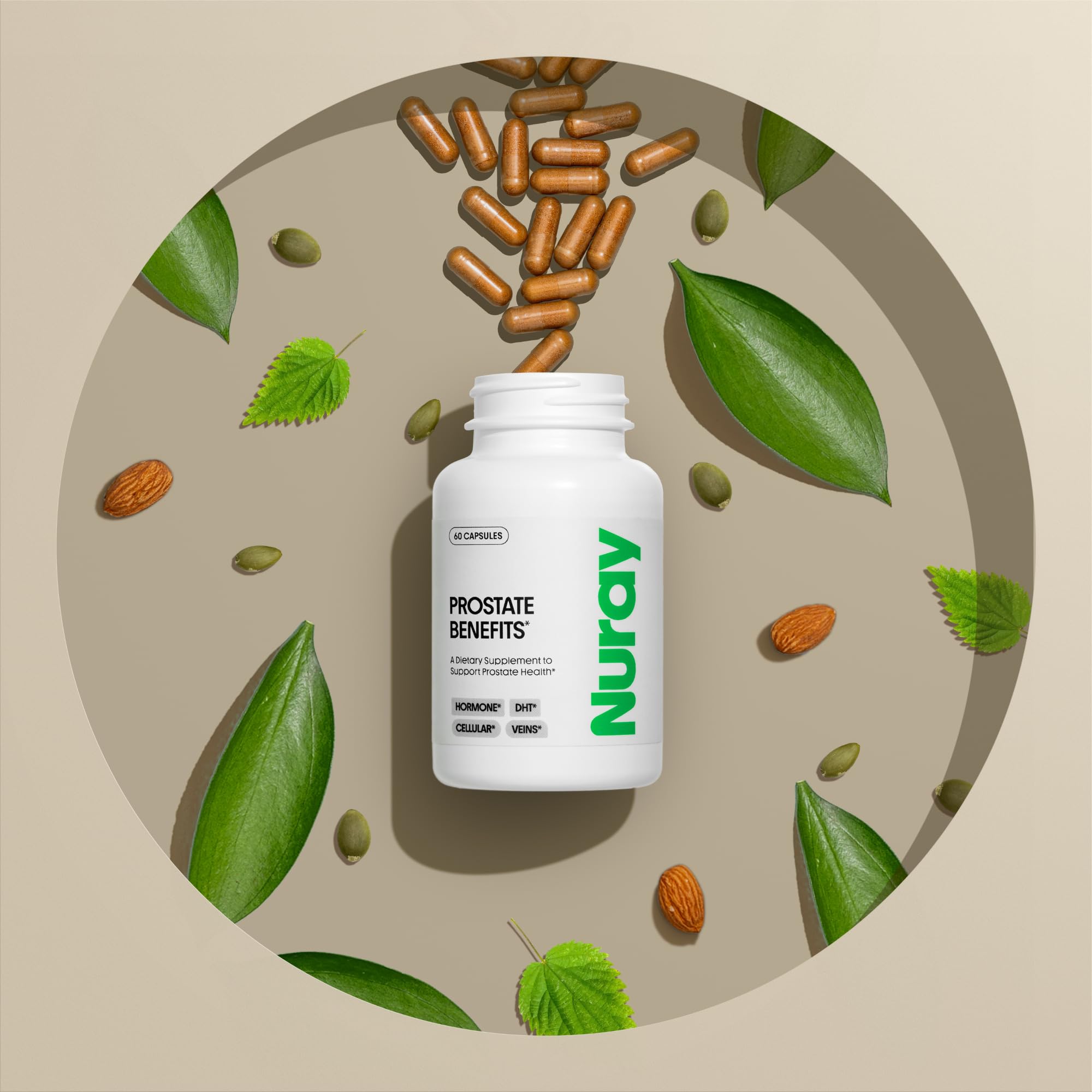 Nuray Prostate Support Supplement for Men and Women with Saw Palmetto, Vitamin C, Vitamin E, Zinc, Stinging Nettle & Alpha Lipoic Acid - 60 Vegetarian Capsules NurayAu supplements