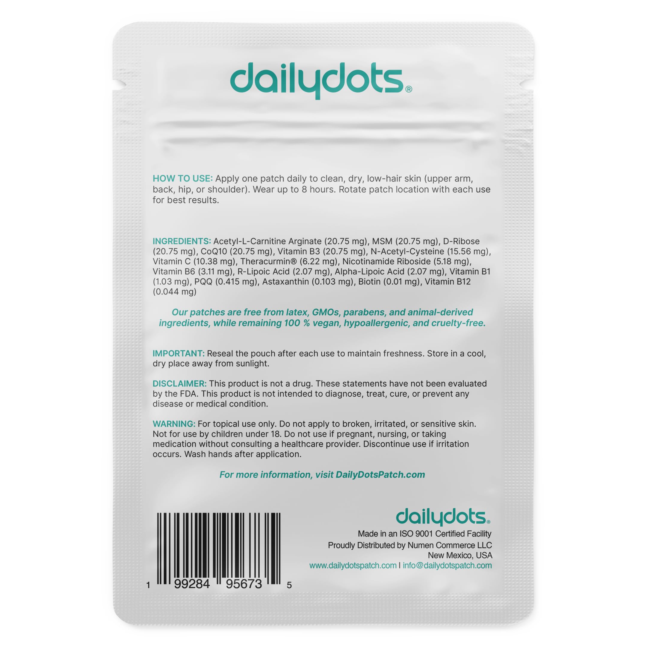 Daily Dots NAD+ Patches | Energy, Healthy Aging & Wellness Support | 12 Active Blends incl. Nicotinamide & CoQ10 | Time Release Patch | for Men & Women (60 Patches) Daily DotsAu supplements