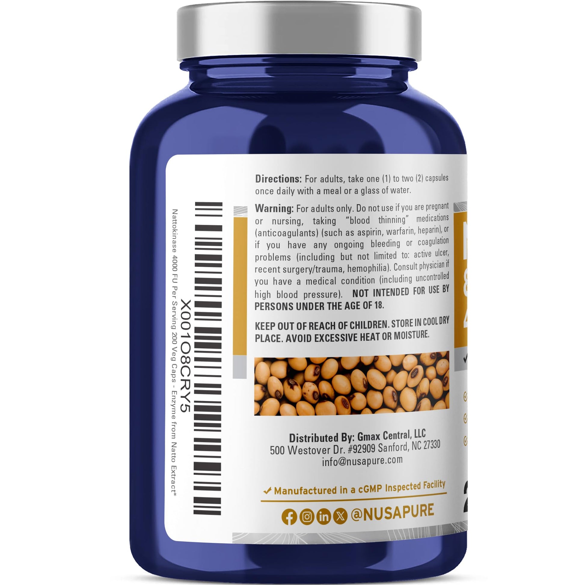 NusaPure Nattokinase 4000 FU 800mg, 200 Veggie Capsules (Vegan, Non-GMO) NusaPureAu supplements