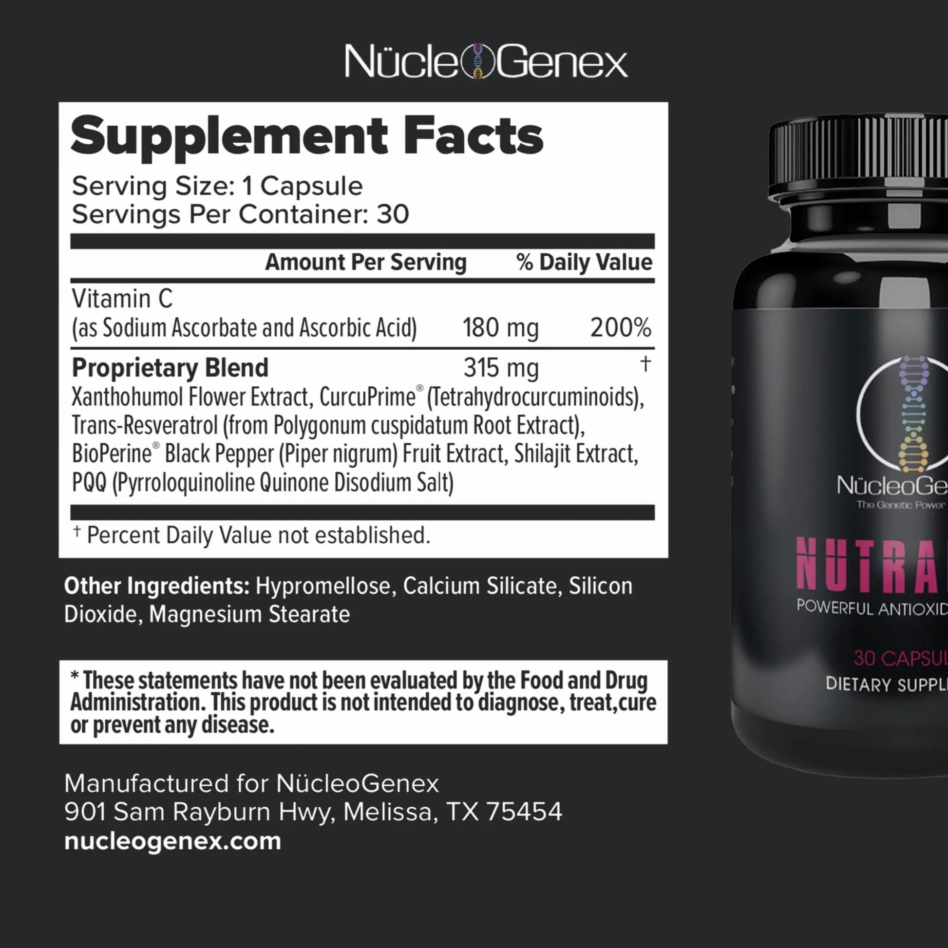 Nucleogenex - Nutralize - The Key to Supporting a Healthy Aging Process and Immune System - Potent Blend for Powerful Cell Protection - Xanthohumol, CurcuPrime, C-60 Complex, PureQQ - 30 Capsules NucleOGenexnz supplements