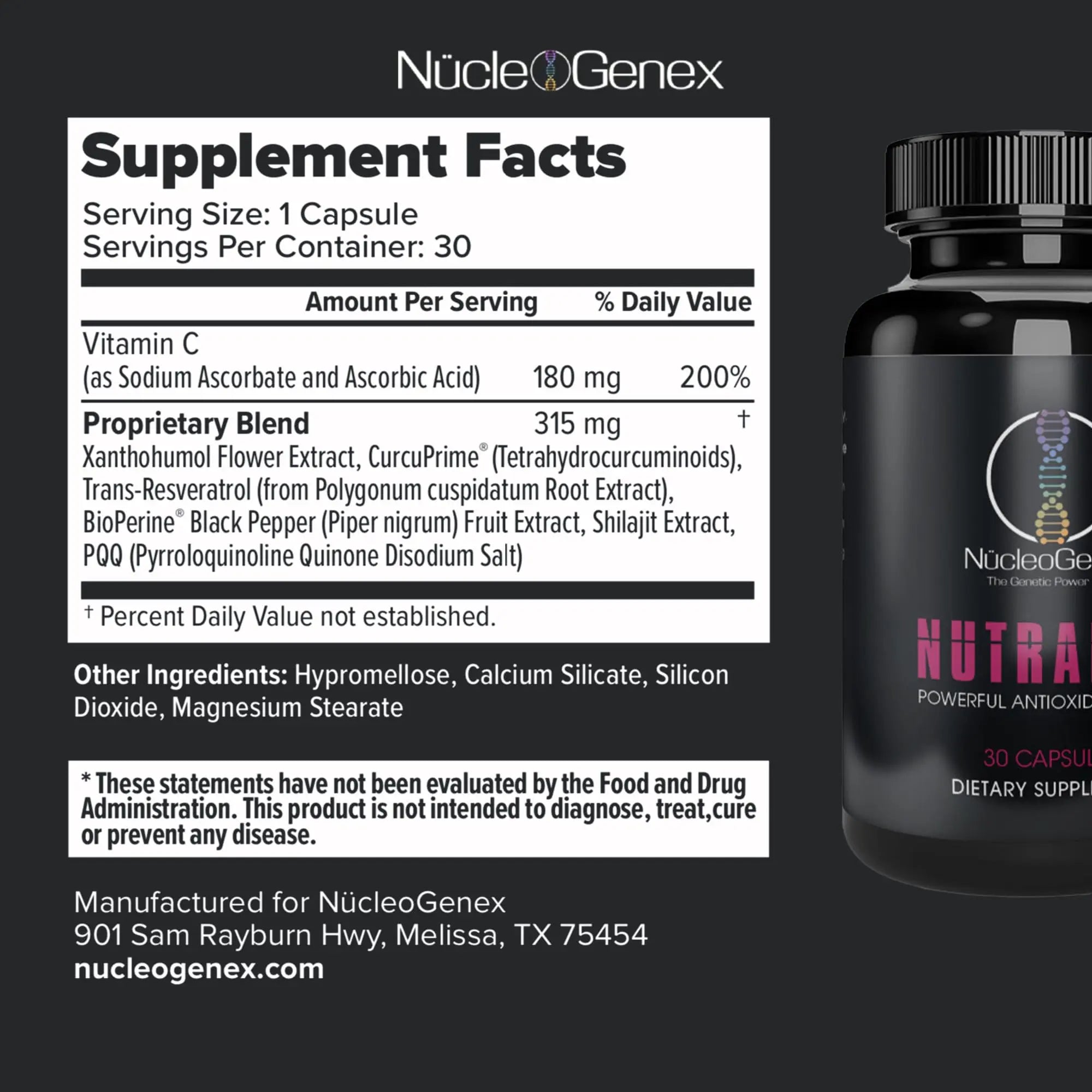 Nucleogenex - Nutralize - The Key to Supporting a Healthy Aging Process and Immune System - Potent Blend for Powerful Cell Protection - Xanthohumol, CurcuPrime, C-60 Complex, PureQQ - 30 Capsules NucleOGenexnz supplements