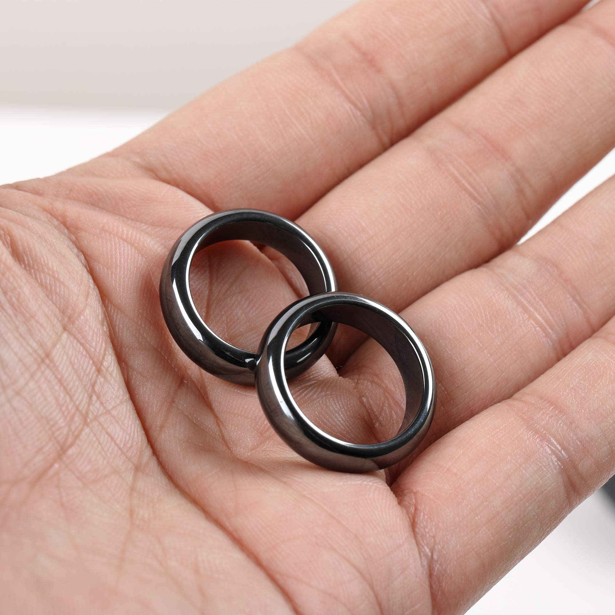 2PCS Genuine Hematite Ring for Women Men Unisex, Black Hematite Stone Ring Anxiety Balance YhluckAu supplements