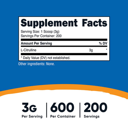 Nutricost Pure L-Citrulline (Base) Powder (600 Grams) NutricostUS supplements
