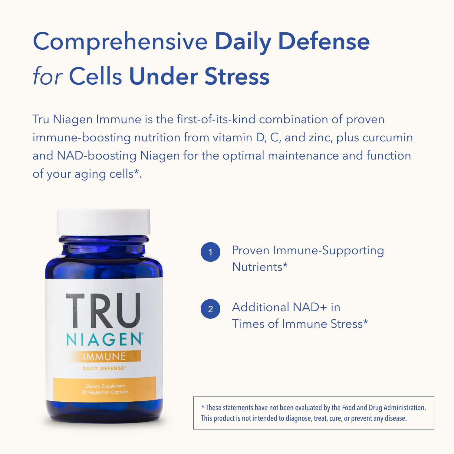 TRU NIAGEN Immune Support Supplement - Daily Defense - Vitamin C from Fermentation, Vegan Vitamin D3 2000 IU, Zinc, Plus Theracurmin (Curcumin) + Multi Award-Winning NAD Boosting Niagen 150mg 30ct TRU NIAGENUS supplements