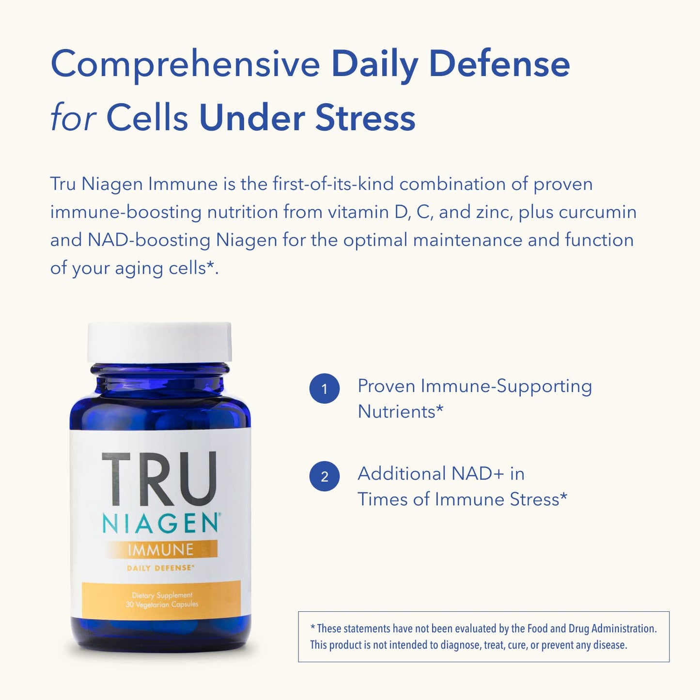 TRU NIAGEN Immune Support Supplement - Daily Defense, Vitamin C from Fermentation, Vegan Vitamin D3 2000 IU, Zinc, Plus Theracurmin (Curcumin) + Multi Award-Winning NAD Boosting Niagen 150mg 60ct TRU NIAGENUS supplements