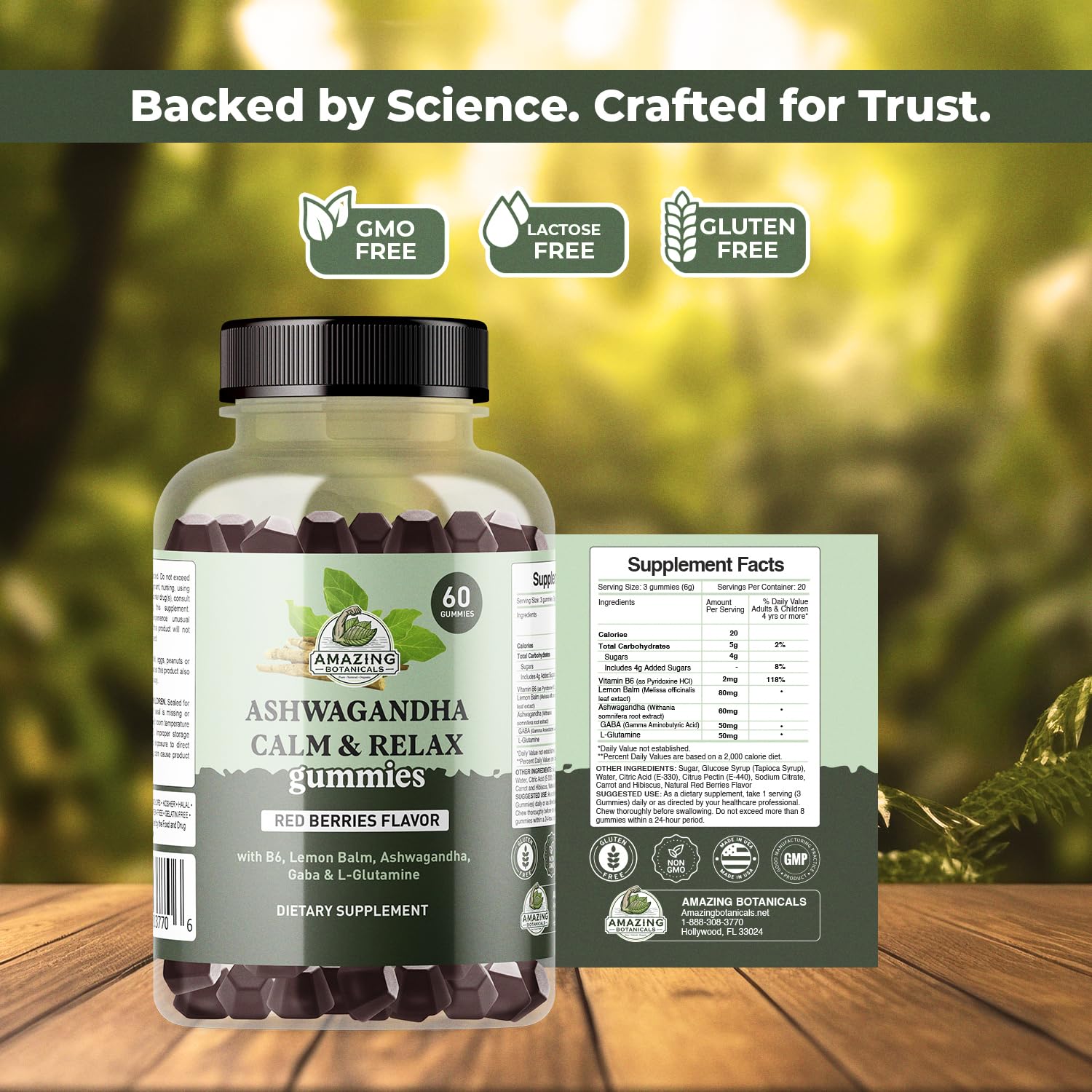 Ashwagandha Calm & Relax Gummies with Vitamin B6, Lemon Balm, GABA & L-Glutamine – 60 Gummies – Red Berries Flavor – Improve Sleep, Stress Relief & Mood – Vegan, Gluten-Free, Non-GMO Amazing BotanicalsAu supplements
