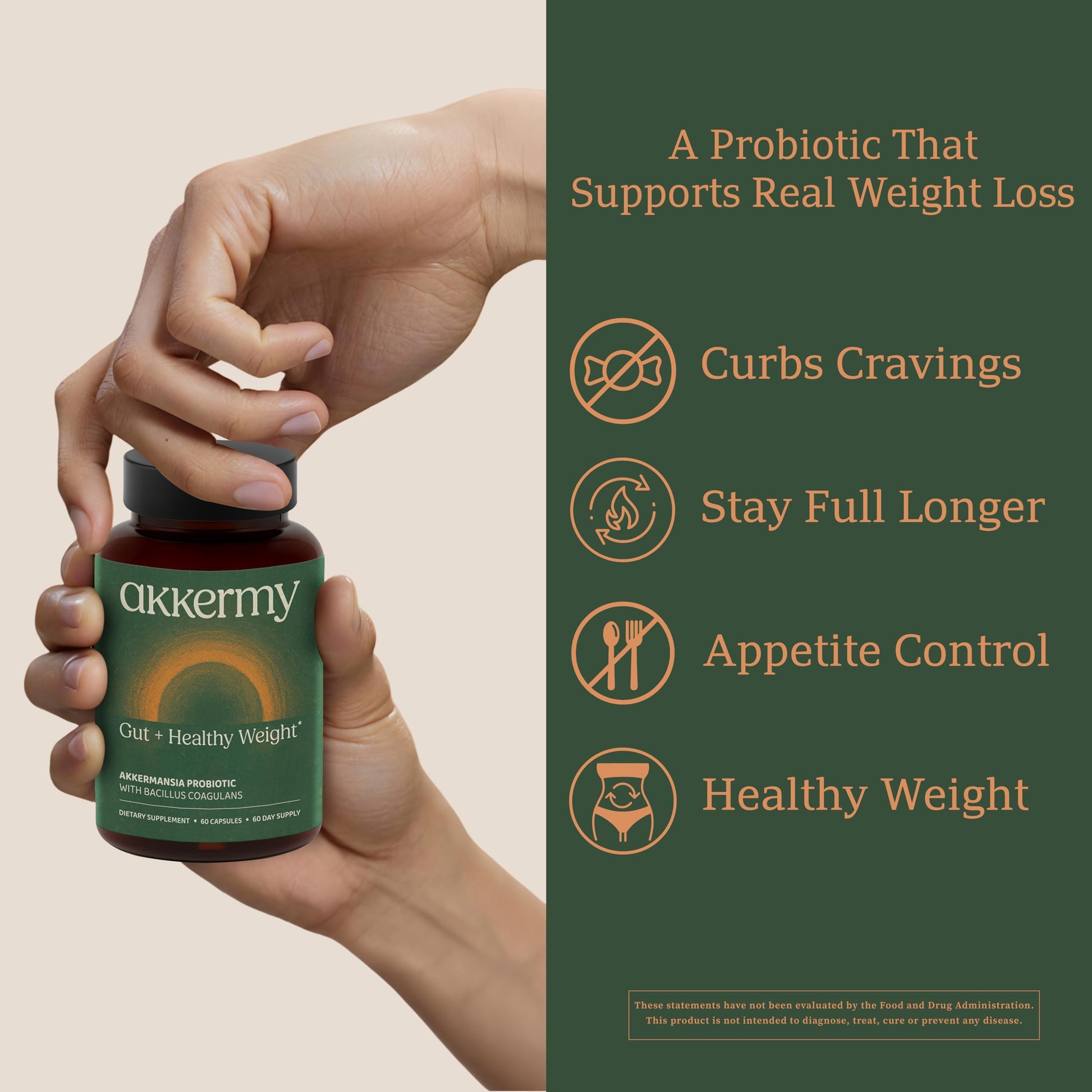Akkermansia Probiotic for Appetite Suppressant & Craving Control | Increases GLP-1 for Weight Loss | 60 Day Supply | Made in USA | Bacillus Coagulans, B2, D3 & Chromium | SIBO Friendly, Vegan AkkermyAu supplements
