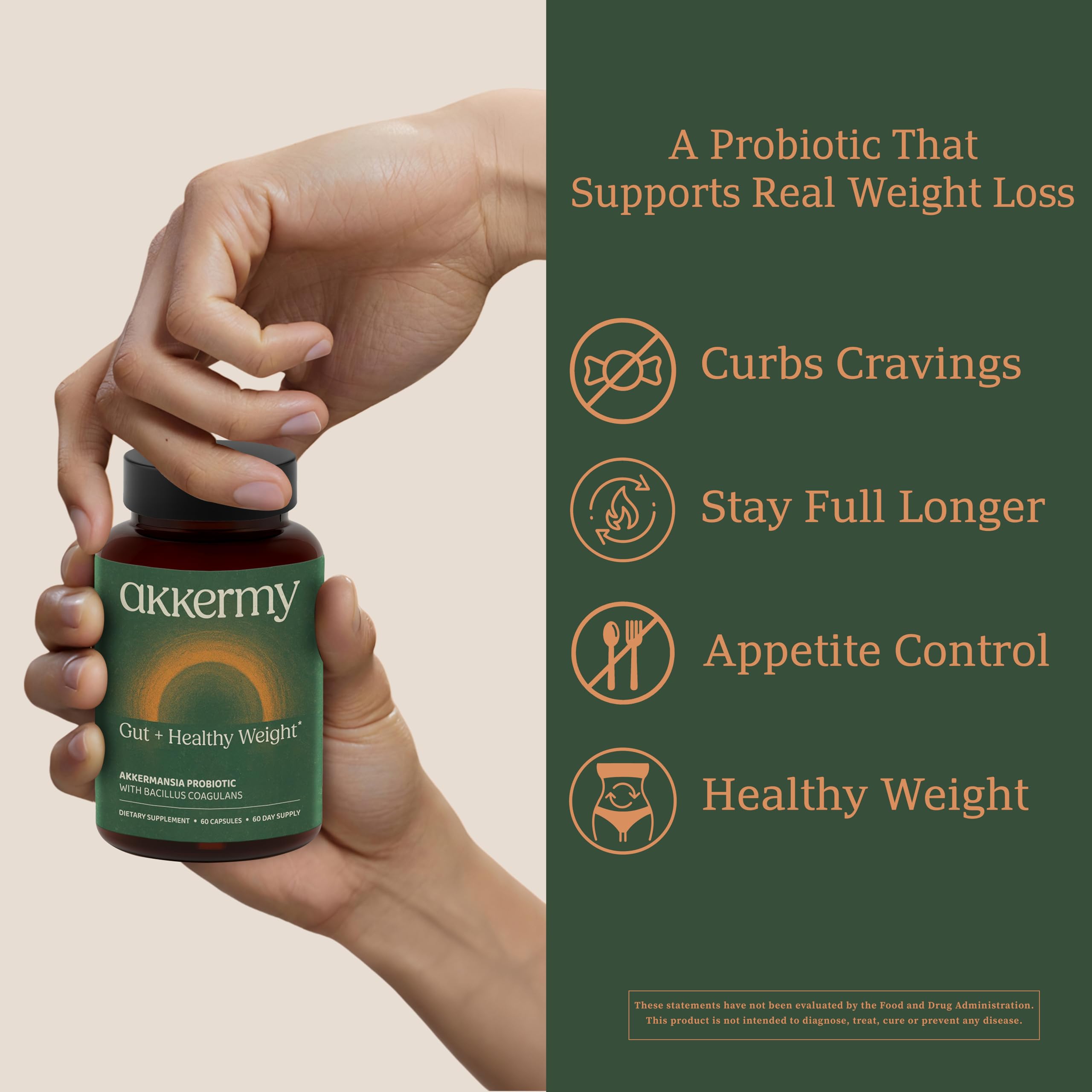 Akkermansia Probiotic for Appetite Suppressant & Craving Control | Increases GLP-1 for Weight Loss | 60 Day Supply | Made in USA | Bacillus Coagulans, B2, D3 & Chromium | SIBO Friendly, Vegan AkkermyAu supplements