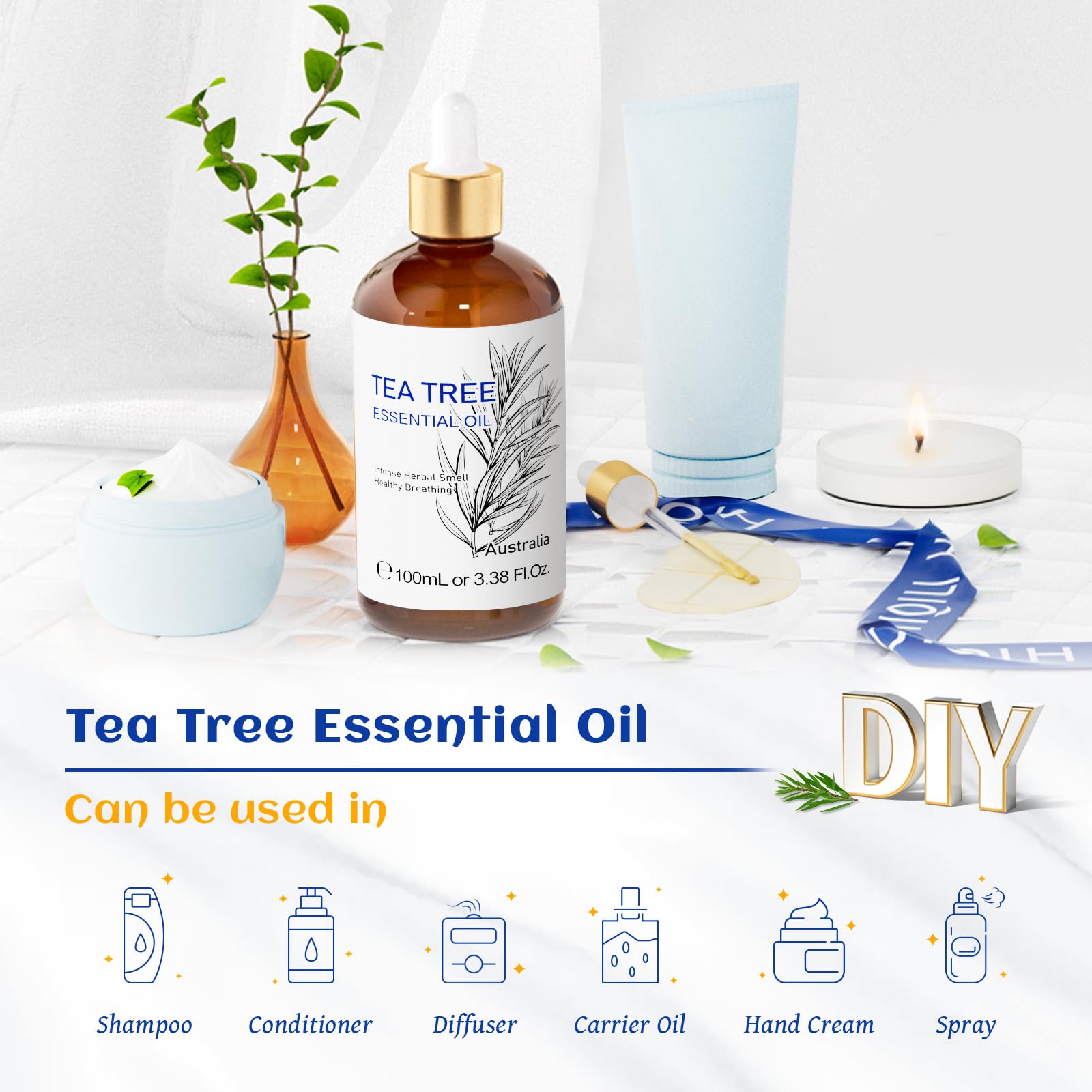 HIQILI Tea Tree Essential Oil (100 ML), 100% Pure for Toenail Fungus, Hair Damage HIQILIAu supplements