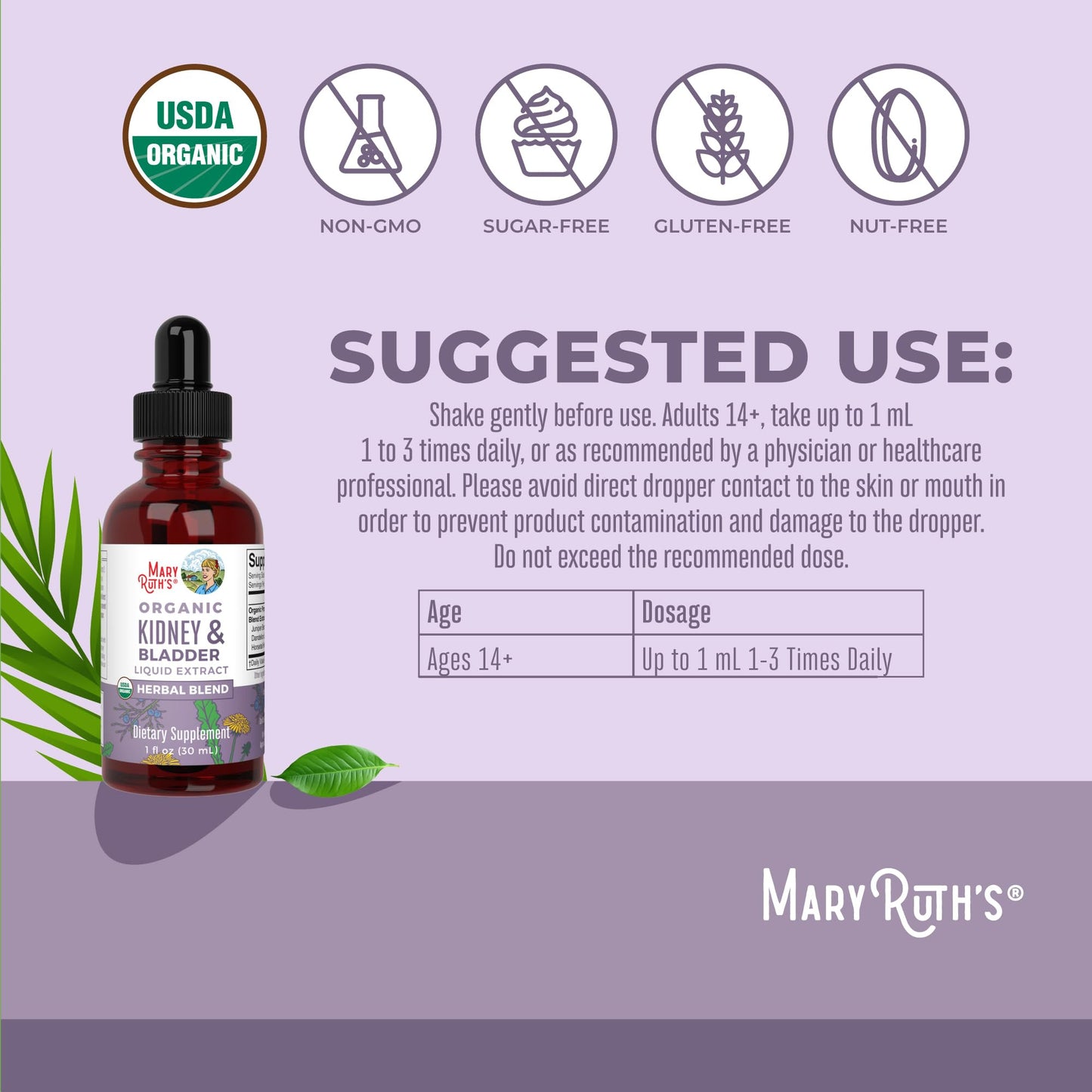 MaryRuth Organics Herbal Supplement Drops | Support Renal & Urinary Systems | Juniper Berry | Cleavers | Dandelion | Hawthorn | Horsetail & Chanca Piedra | Vegan | Non-GMO | 1 Fl Oz MARYRUTH'SUS supplements