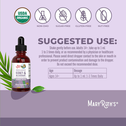MaryRuth Organics Herbal Supplement Drops | Support Renal & Urinary Systems | Juniper Berry | Cleavers | Dandelion | Hawthorn | Horsetail & Chanca Piedra | Vegan | Non-GMO | 1 Fl Oz MARYRUTH'SUS supplements