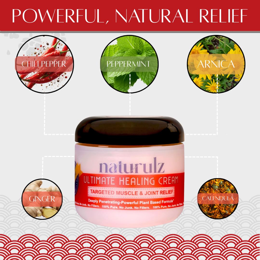 Naturulz Ultimate Healing Cream 4 ounce All-Natural Extra Strength Muscle Rub & Joint Topical for Back, Neck & Shoulder Discomfort with Arnica, Calendula & Capsaicin. 'NO JUNK' Extra Strength Formula. NaturulzAu supplements