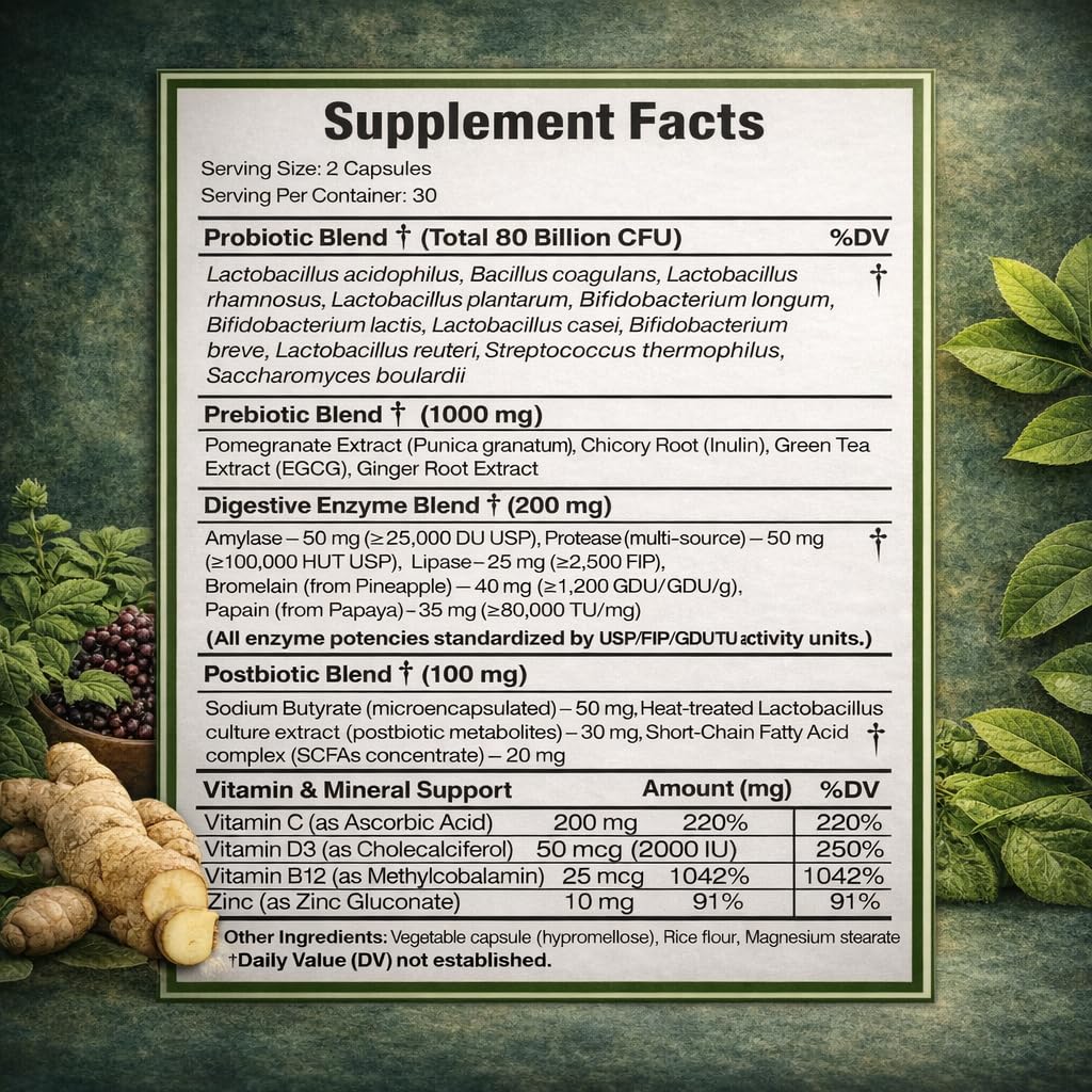 NATURAL NEED™ Gut Health – 5-in-1 Formula with Probiotics, Prebiotics, Postbiotics, Enzymes & Vitamins (C,D3,B12,Zinc) – Delayed Release Capsule – Supports Overall Digestion, Immunity & Gut – 60 Vegan NATURAL NEEDAu supplements