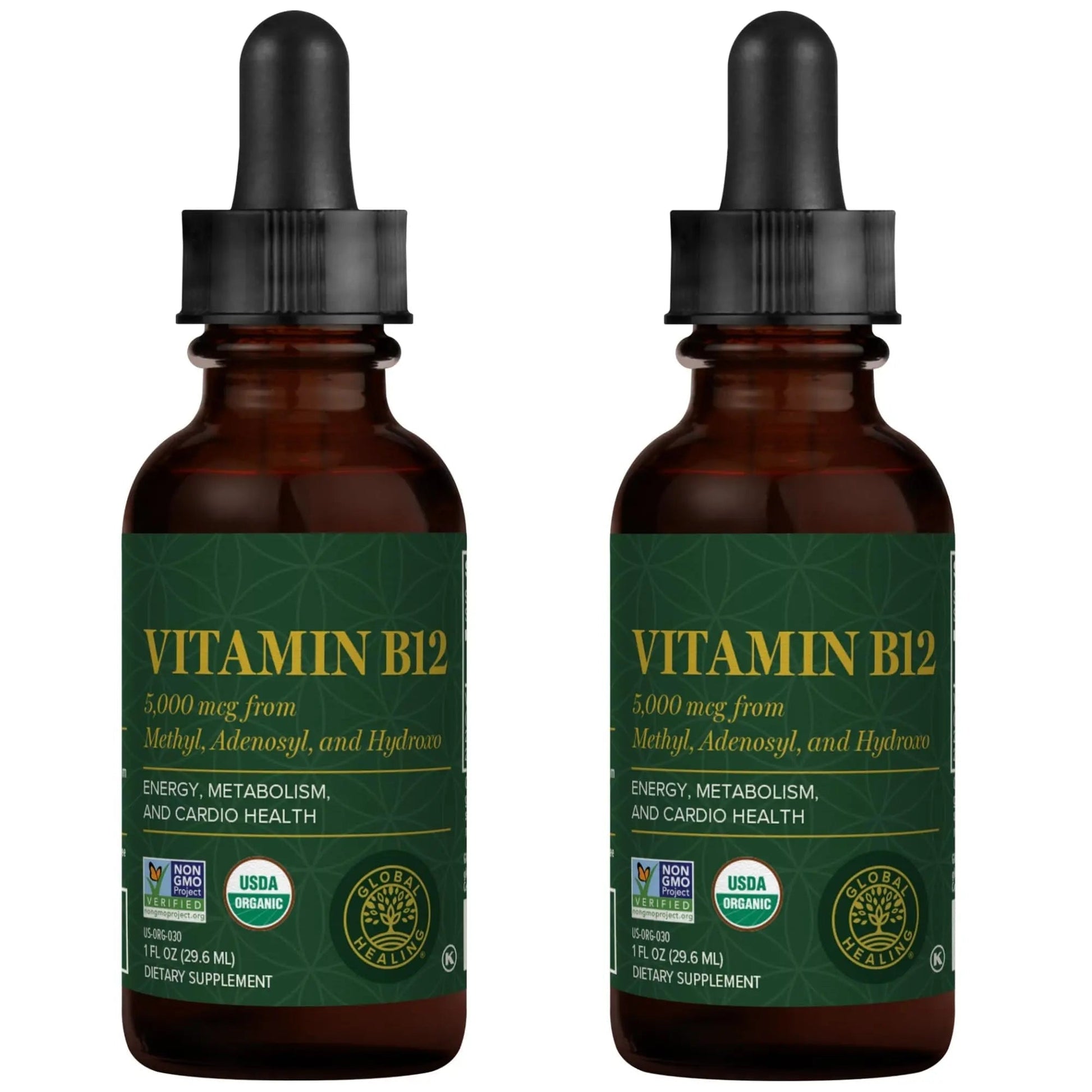 Global Healing Center - Vitamin B12 5000 mcg, Organic Sublingual Liquid Drops | 3-in-1 Methylcobalamin, Adenosylcobalamin, Hydroxo Blend, 1 Fl Oz (2-Pack) Global Healing CenterAu supplements