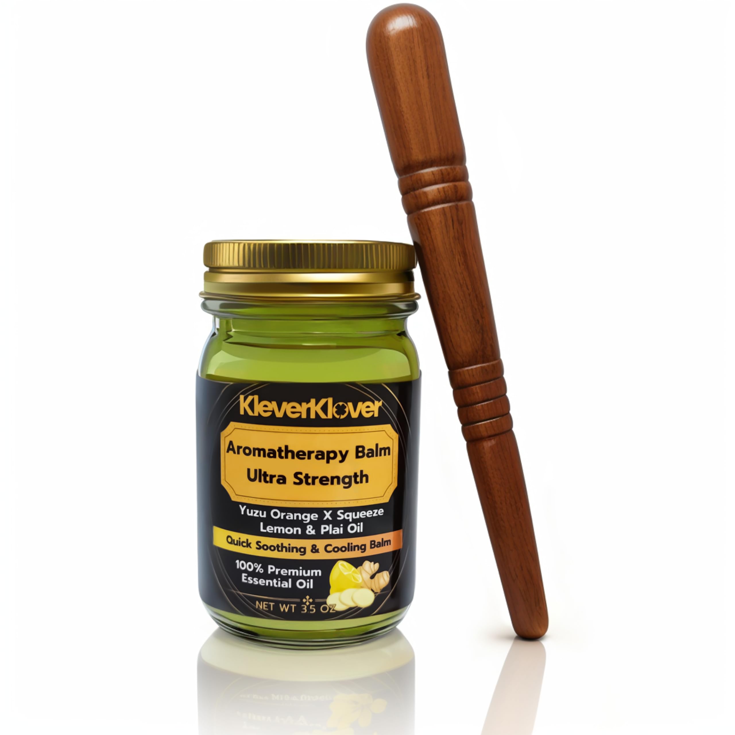 KleverKlover Back and Neck Aromatherapy Balm Ultra Strength for Healing Sore Muscle & Joint After Workout or Yoga - Plai Oil - Preservative Free- Citrus Scent + Free Massage Reflexology Wooden Stick KleverKloverAu supplements