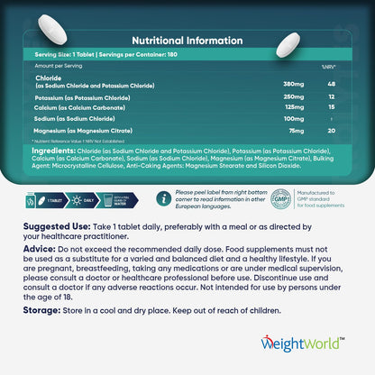 Electrolyte Tablets - 6 Months Supply - 180 Vegan Tablets with Sodium, Magnesium WeightWorldUS supplements