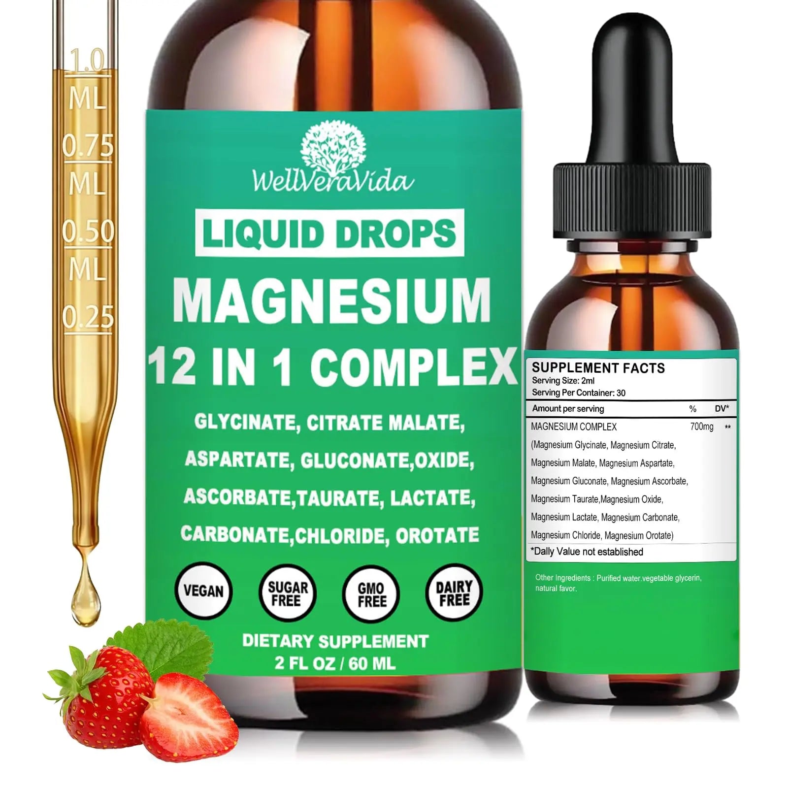 Magnesium Complex 700mg, 12 in 1 Magnesium Supplement with Glycinate Citrate Malate Oxide Taurate Aspartate Orotate Magnesium Relaxation, Muscle, Sleep Support, High Absorption Liquid Magnesium丨Vegan WellVeraVidaAu supplements