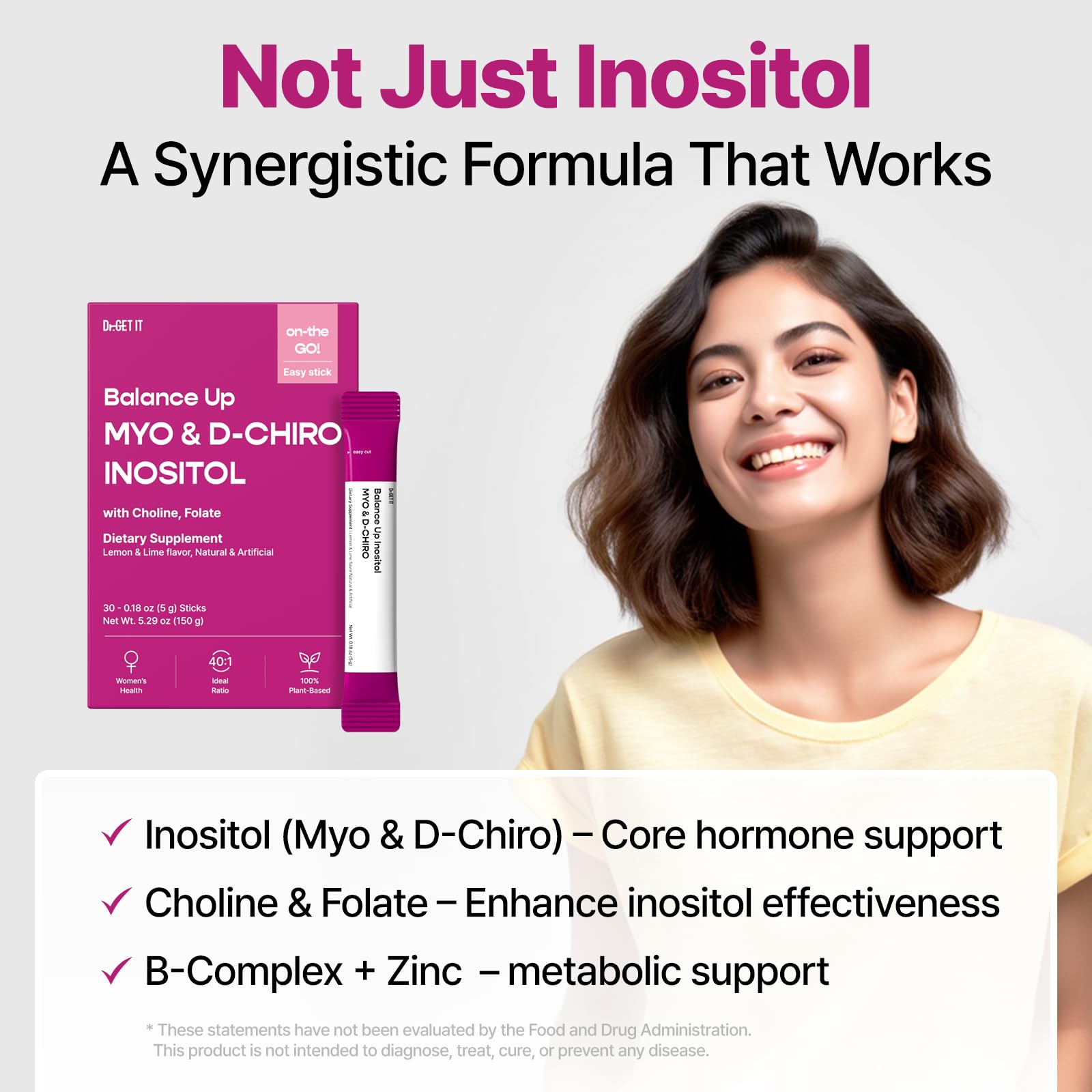 Dr.GET IT Balance Up Inositol 40:1 Myo & D-Chiro with Folate & Choline – Hormone Balance & Reproductive Health Support for Women – Lemon Lime Stick Powder, 30 Servings Dr.GET ITAu supplements