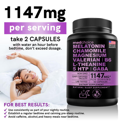 10-in-1 Melatonin Capsules - Melatonin 5mg Natural Sleep Aid for Adults MEDCHOICEUS supplements