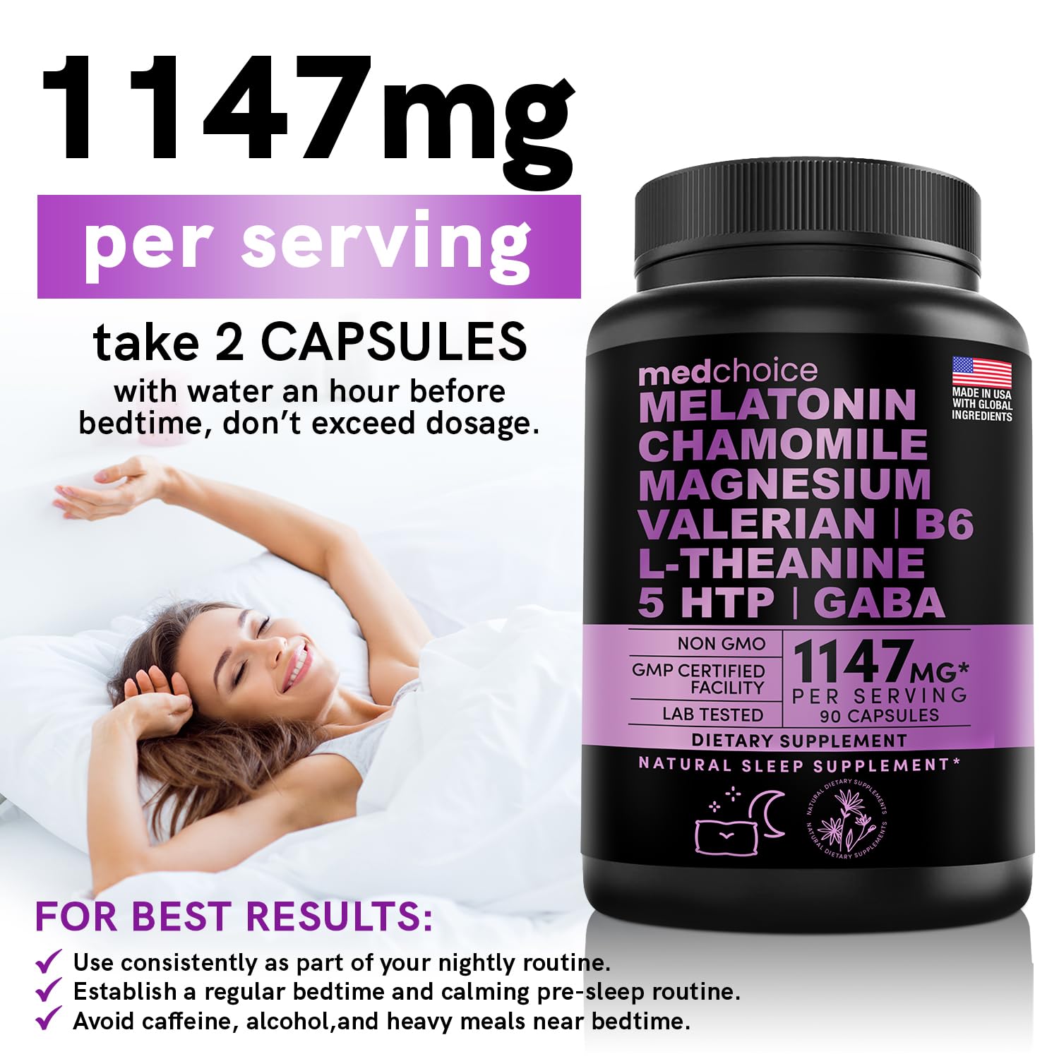 10-in-1 Melatonin Capsules - Melatonin 5mg Natural Sleep Aid for Adults MEDCHOICEUS supplements