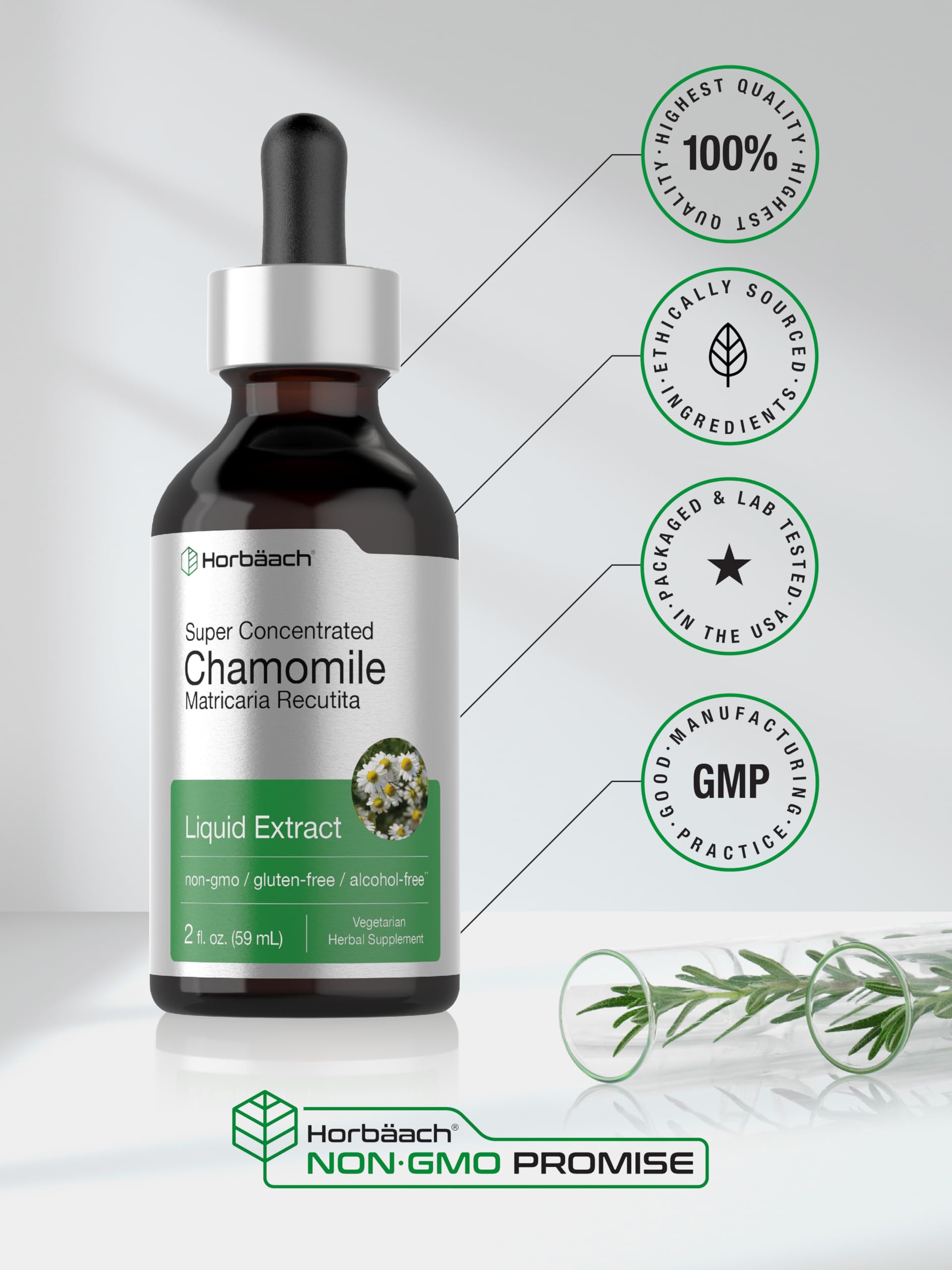 Chamomile Extract Liquid | 2 fl oz | Alcohol Free Supplement | Vegetarian, Non-GMO HorbäachAu supplements
